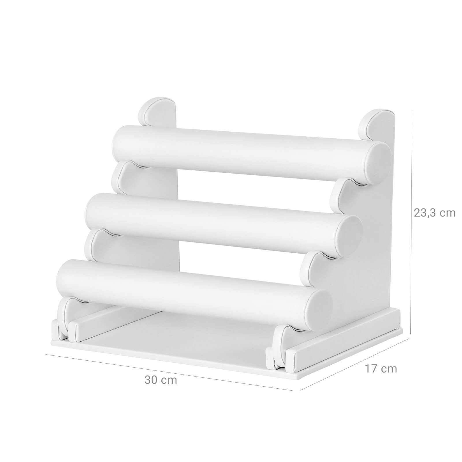 Jewellery Stand - Faux Leather - White - 3-Bar Organizer for Bracelets and Necklaces
