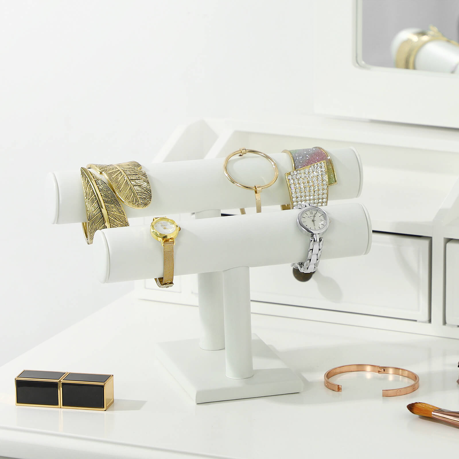 Jewellery Stand - Faux Leather - White - Multi-Functional Holder for Earrings