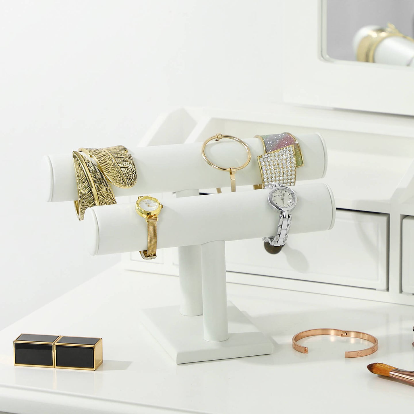 Jewellery Stand - Faux Leather - White - Multi-Functional Holder for Earrings
