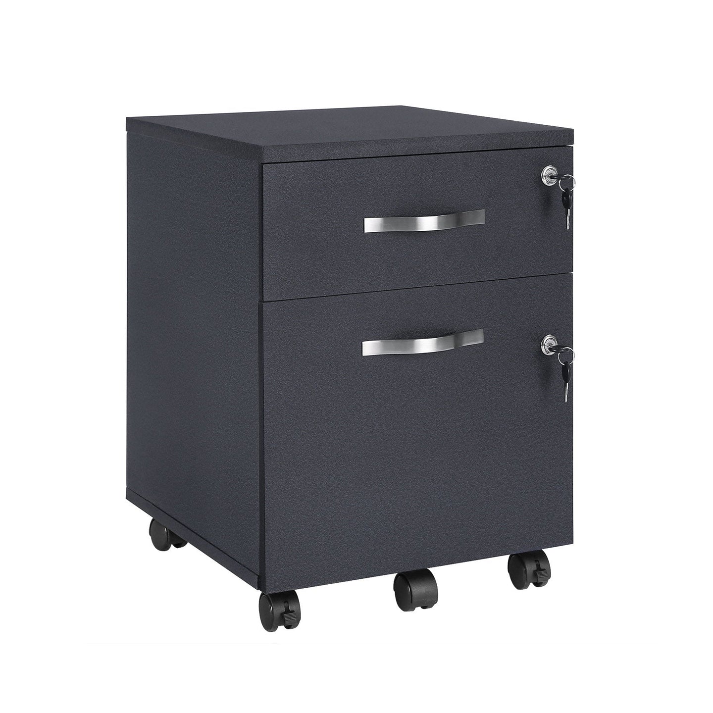 Lockable File Cabinet - Wood - White - 2 Drawers with Wheels and Adjustable Hanging Rails