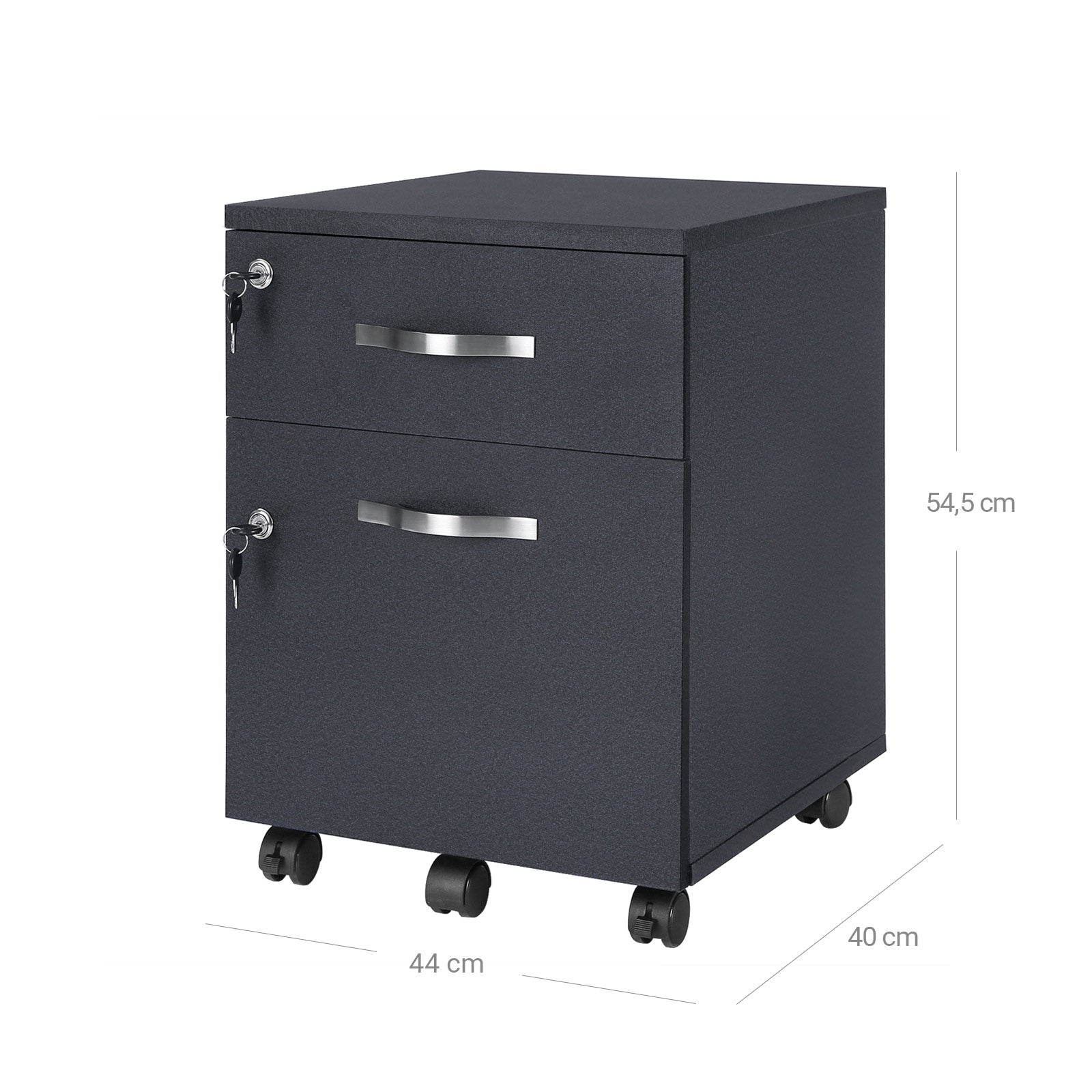 Lockable File Cabinet - Wood - White - 2 Drawers with Wheels and Adjustable Hanging Rails