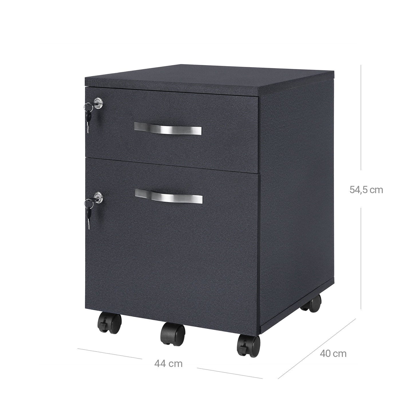 Lockable File Cabinet - Wood - White - 2 Drawers with Wheels and Adjustable Hanging Rails