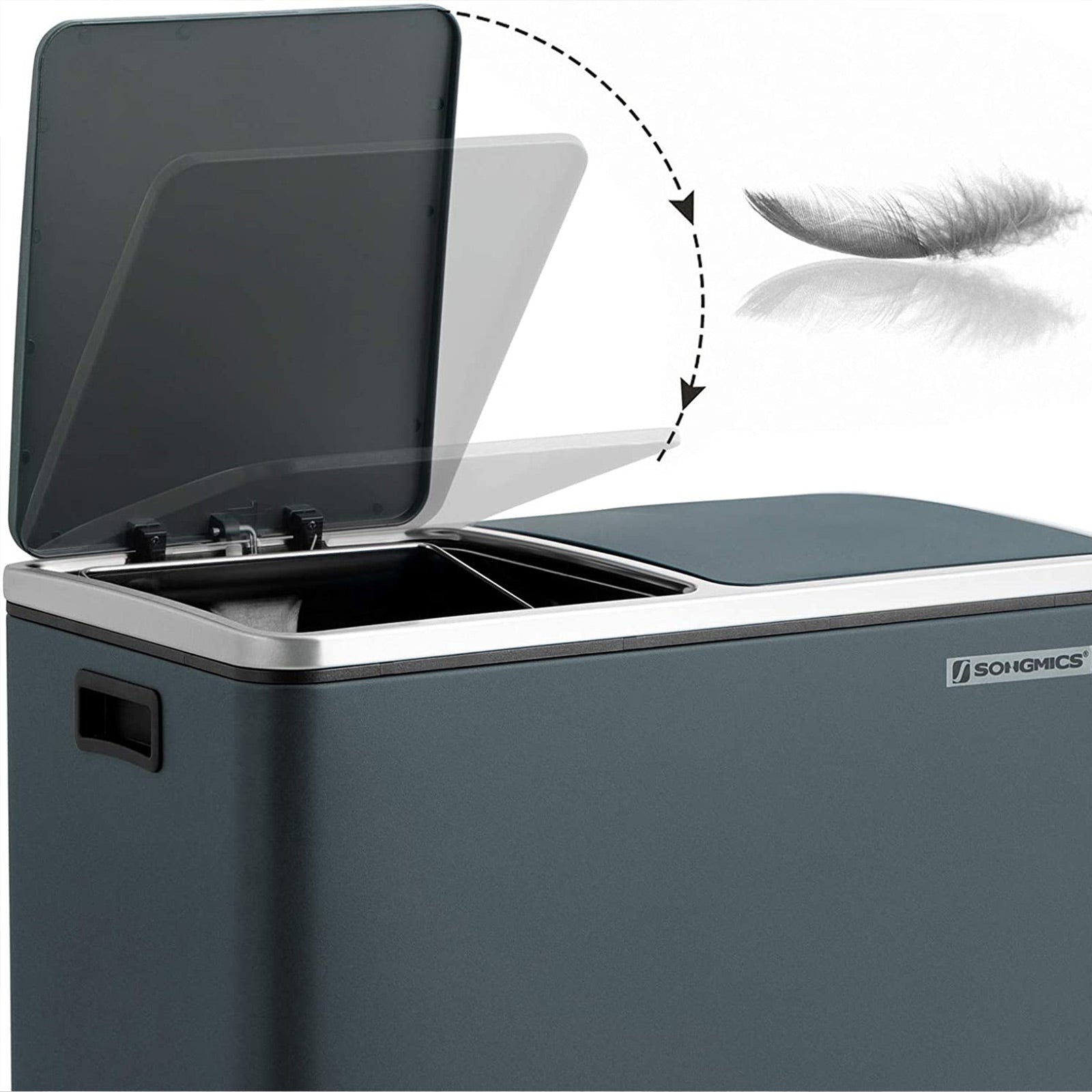 Fingerprint Proof Recycling Bin - Plastic - White - Double Compartment with Soft-Close Lids and Pedals
