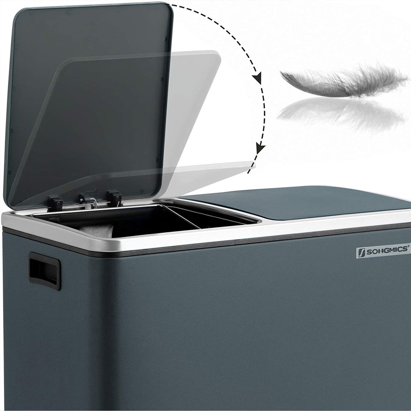 Fingerprint Proof Recycling Bin - Plastic - White - Double Compartment with Soft-Close Lids and Pedals