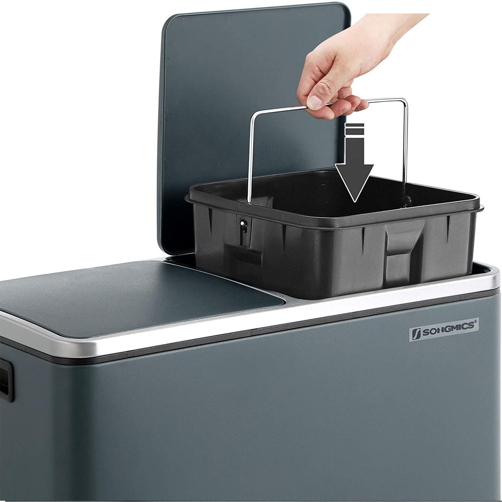 Fingerprint Proof Recycling Bin - Plastic - White - Double Compartment with Soft-Close Lids and Pedals