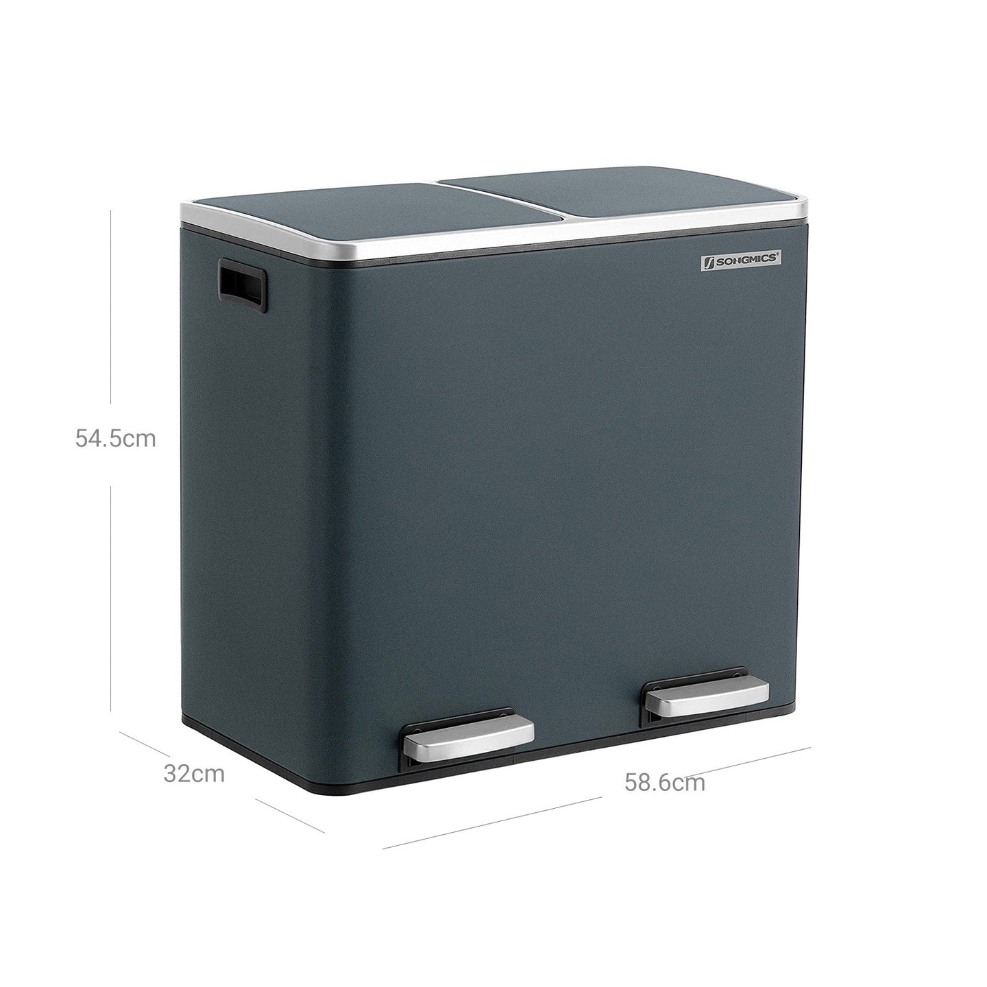 Fingerprint Proof Recycling Bin - Plastic - White - Double Compartment with Soft-Close Lids and Pedals