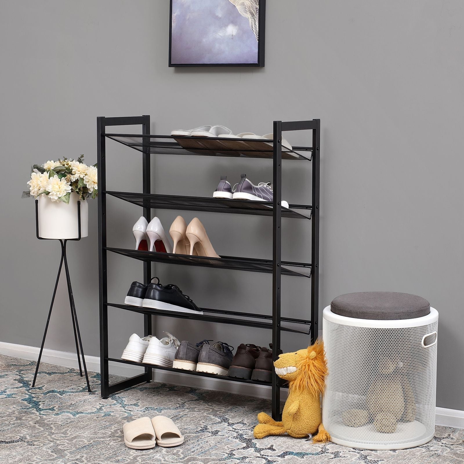 Shoe Rack - Metal Mesh - Cool Grey - 5-Tier Stackable Design for 15 to 20 Pairs