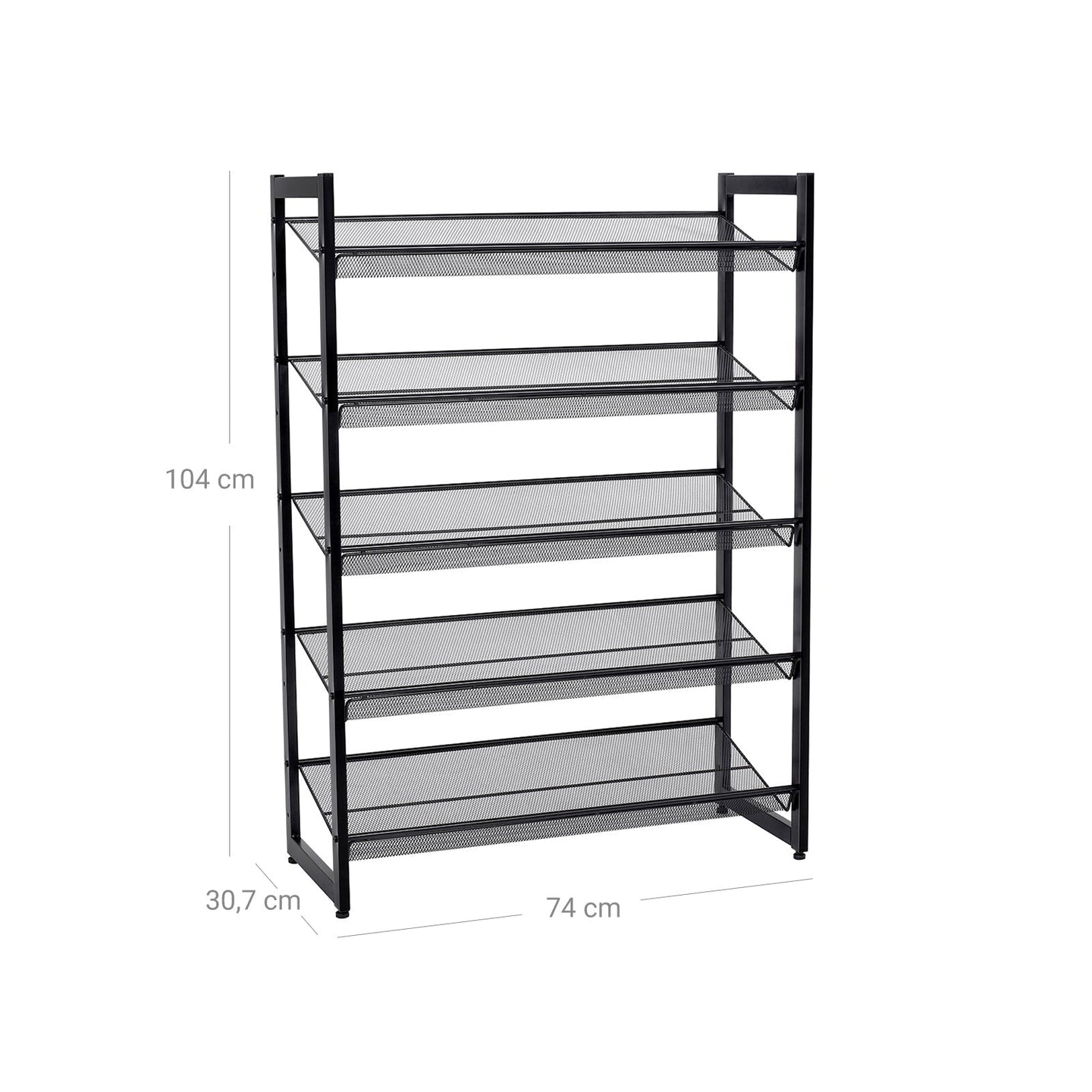 Shoe Rack - Metal Mesh - Cool Grey - 5-Tier Stackable Design for 15 to 20 Pairs