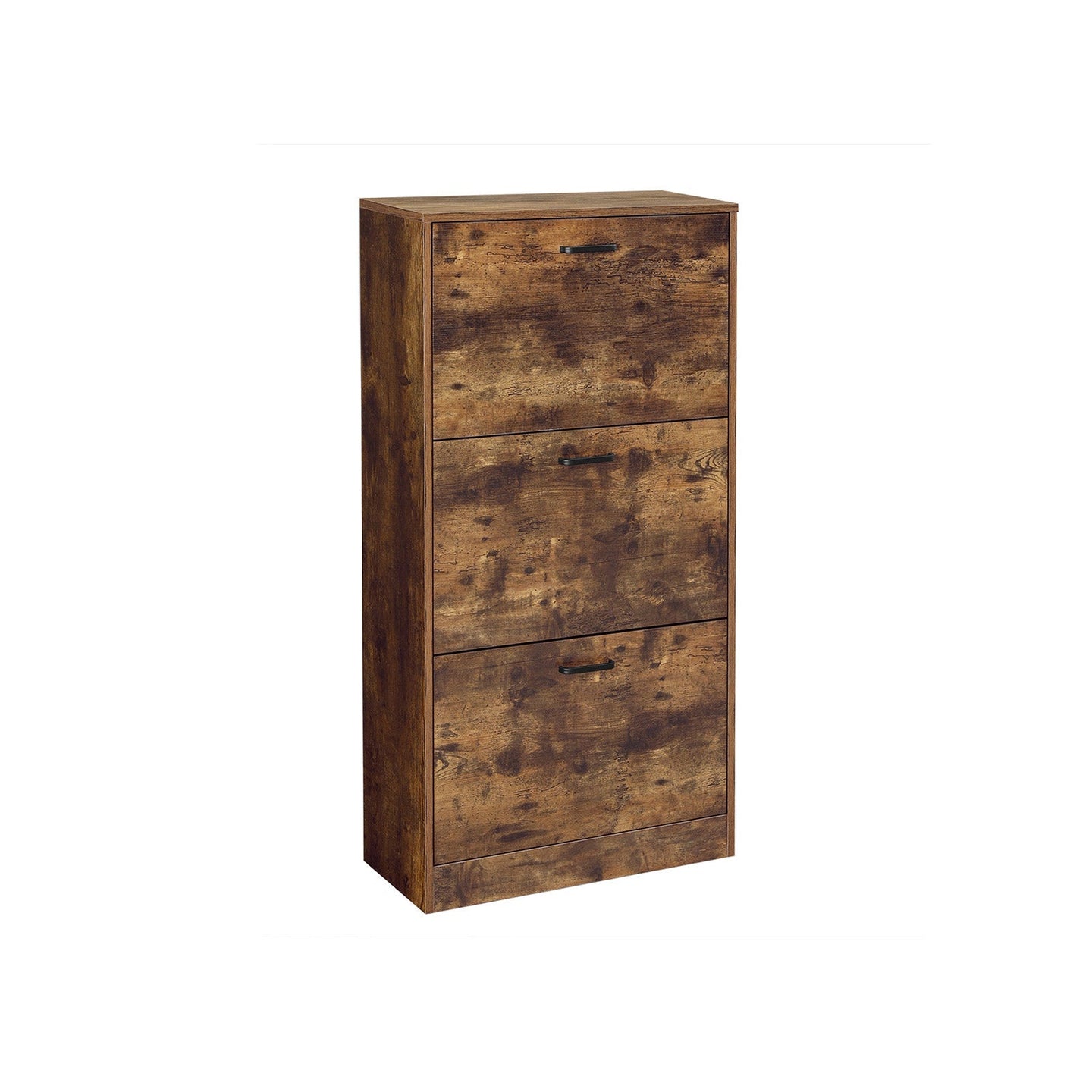 Shoe Cabinet - 3-Tier with Flip Doors - Wood - Rustic Brown