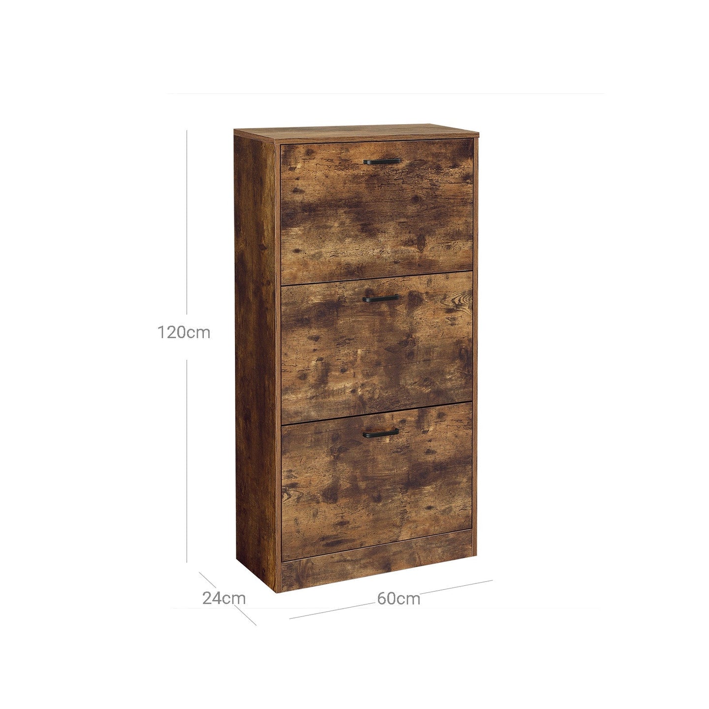 Shoe Cabinet - 3-Tier with Flip Doors - Wood - Rustic Brown