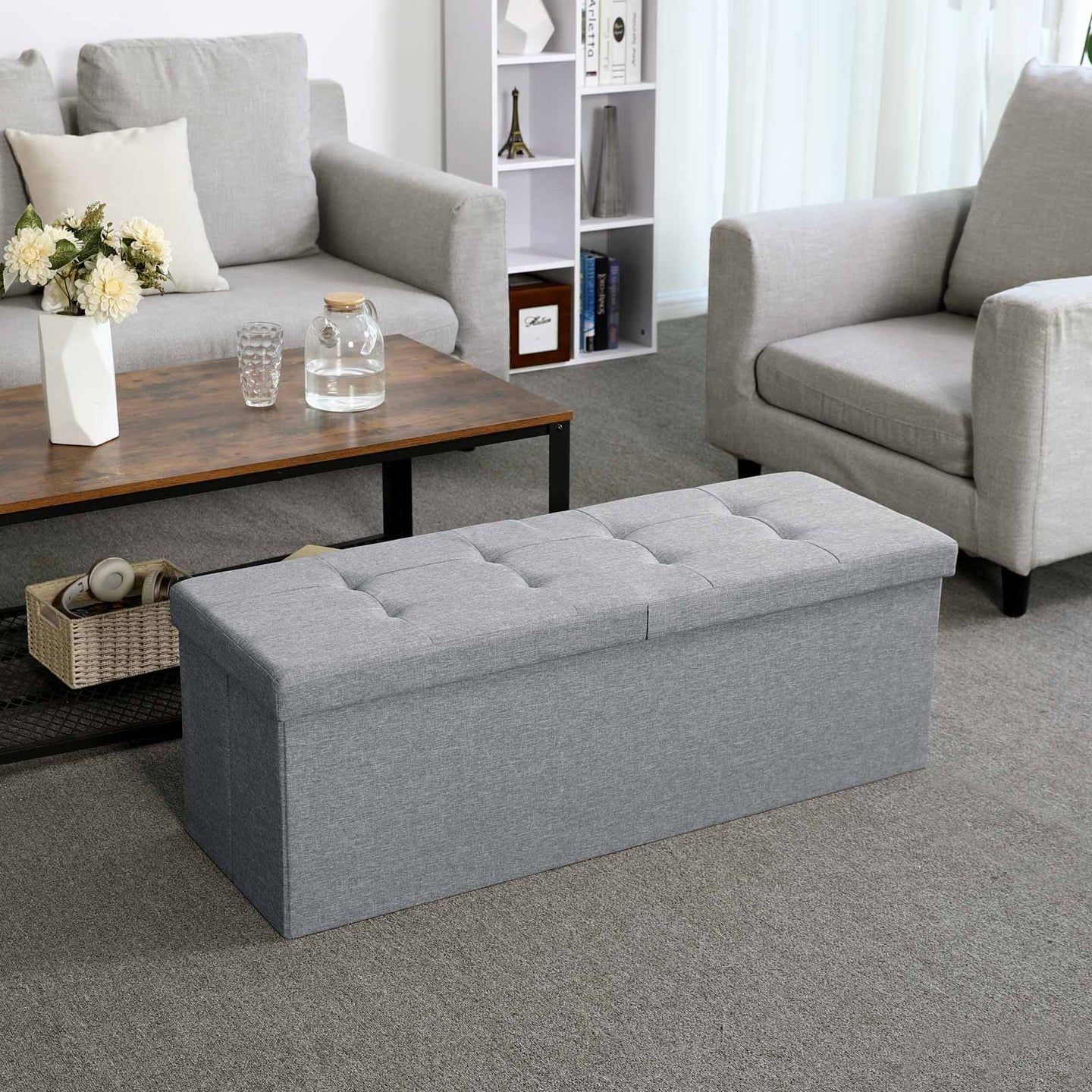 Storage Ottoman - Fabric - Light Grey - 120L Capacity