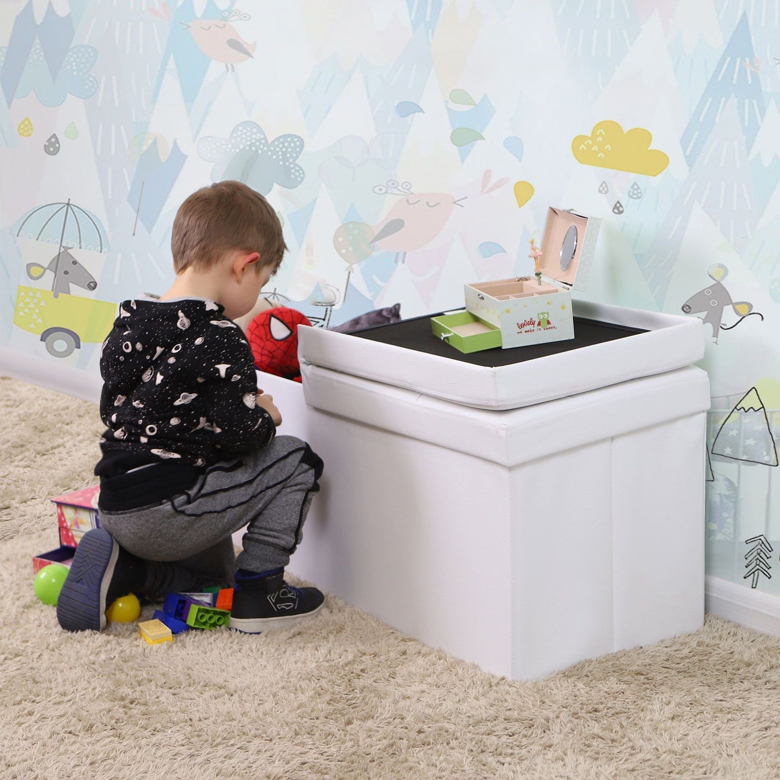 Folding Storage Ottoman Bench - Fabric - White - Foldable with High Load Capacity