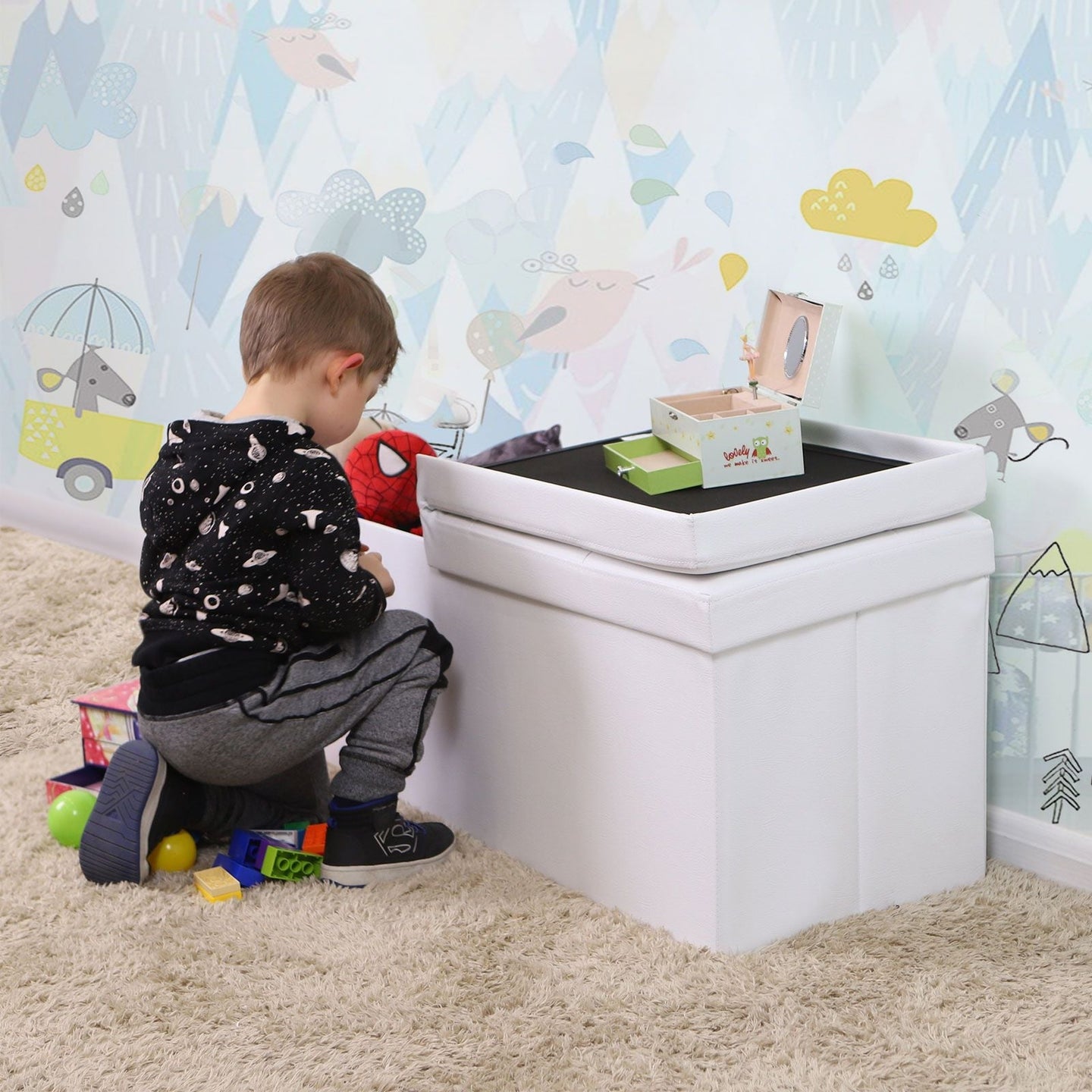 Folding Storage Ottoman Bench - Fabric - White - Foldable with High Load Capacity