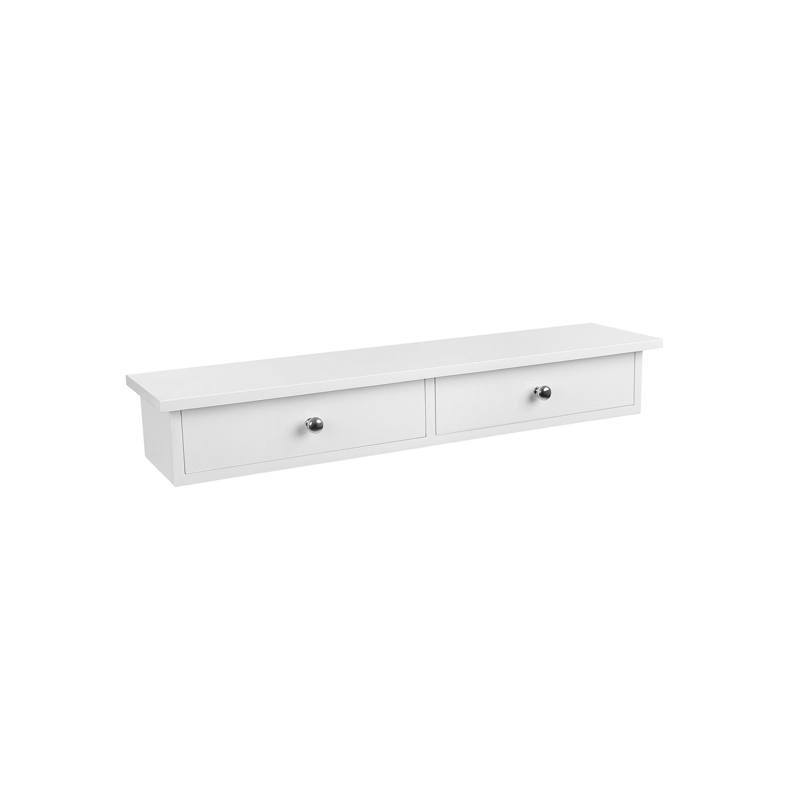 Floating Wall Shelf - MDF - White - Dual Drawer Storage