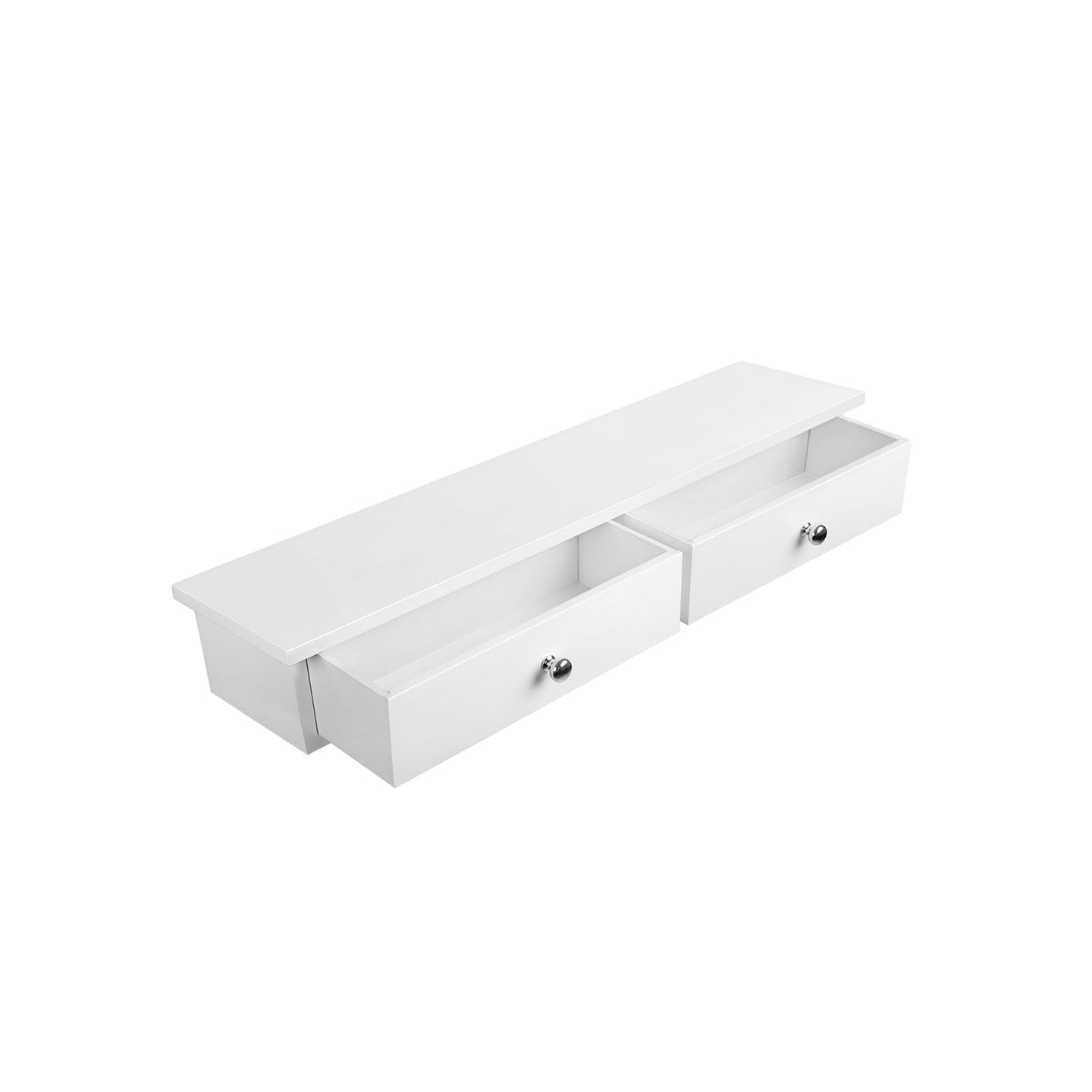 Floating Wall Shelf - MDF - White - Dual Drawer Storage