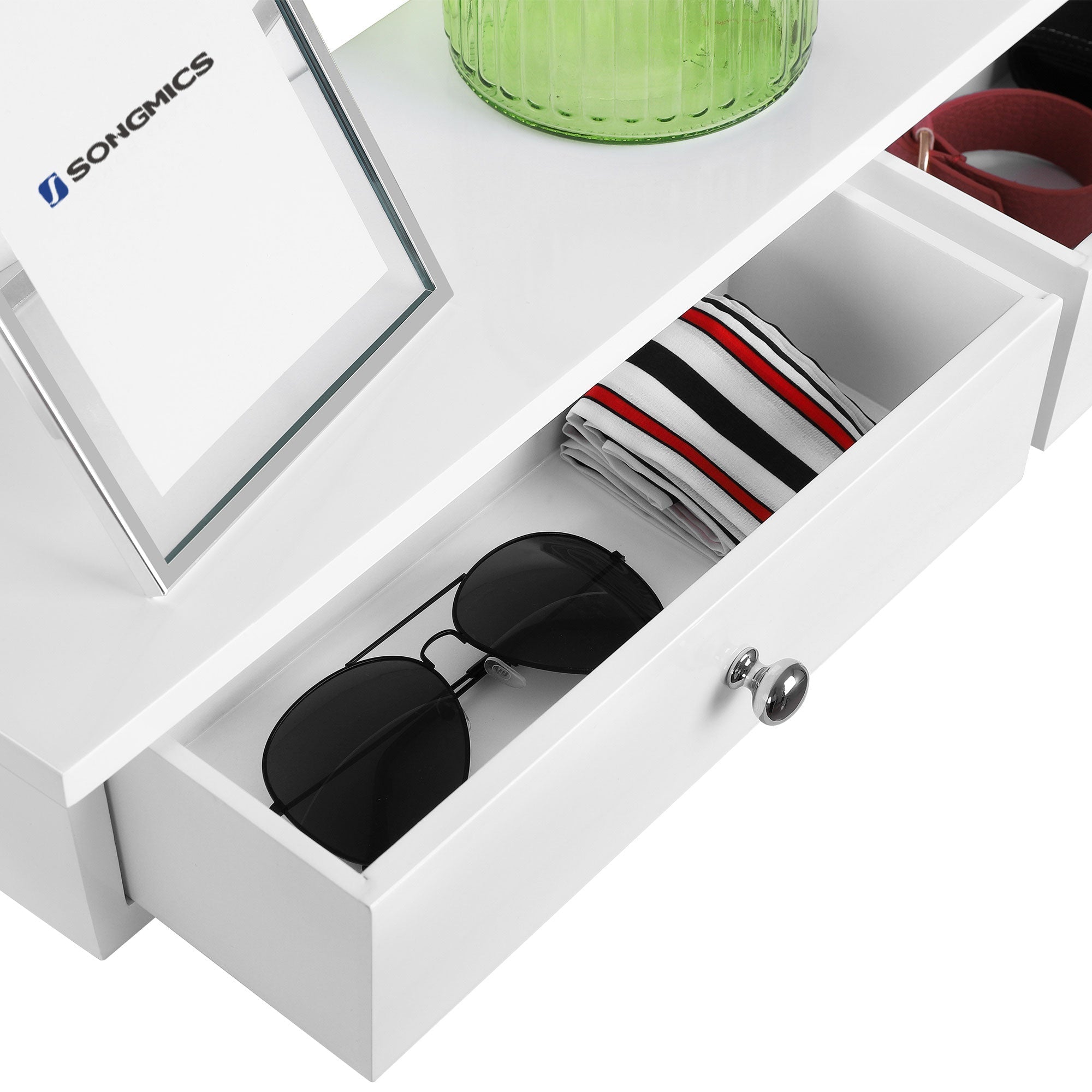 Floating Wall Shelf - MDF - White - Dual Drawer Storage