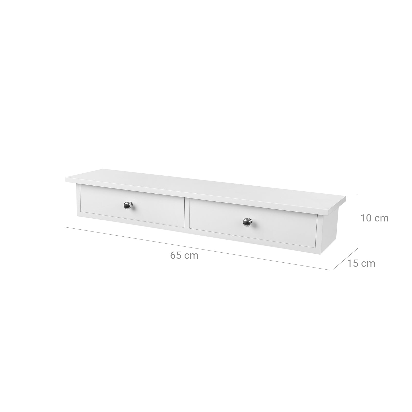 Floating Wall Shelf - MDF - White - Dual Drawer Storage