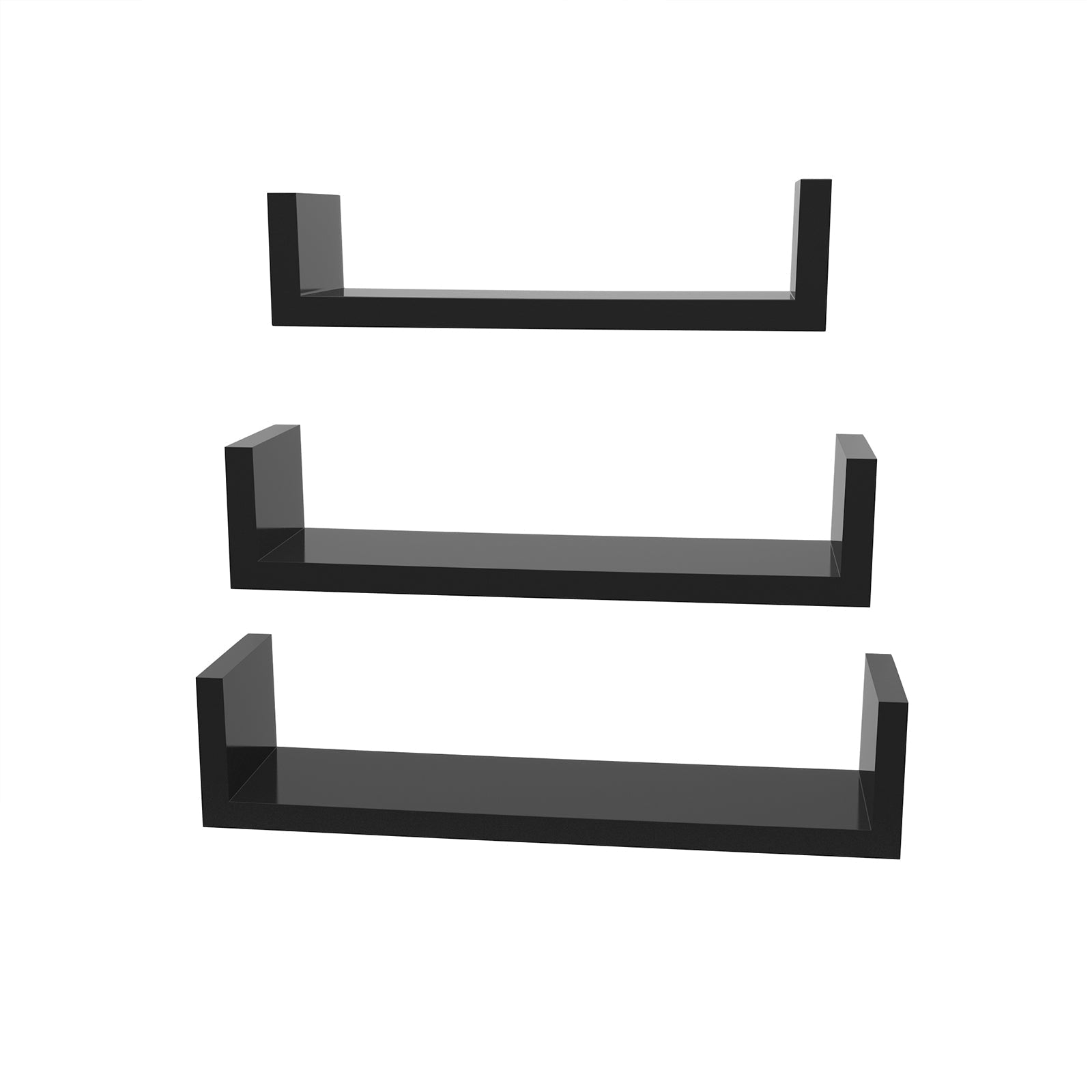 Floating Wall Shelves - MDF - Black - Modern High Gloss Finish with Invisible Mounting