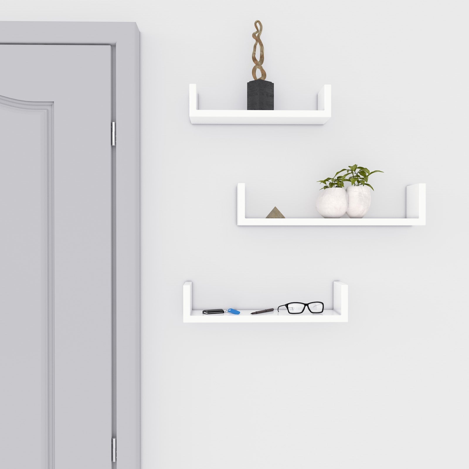 Floating Wall Shelves - MDF - Black - Modern High Gloss Finish with Invisible Mounting