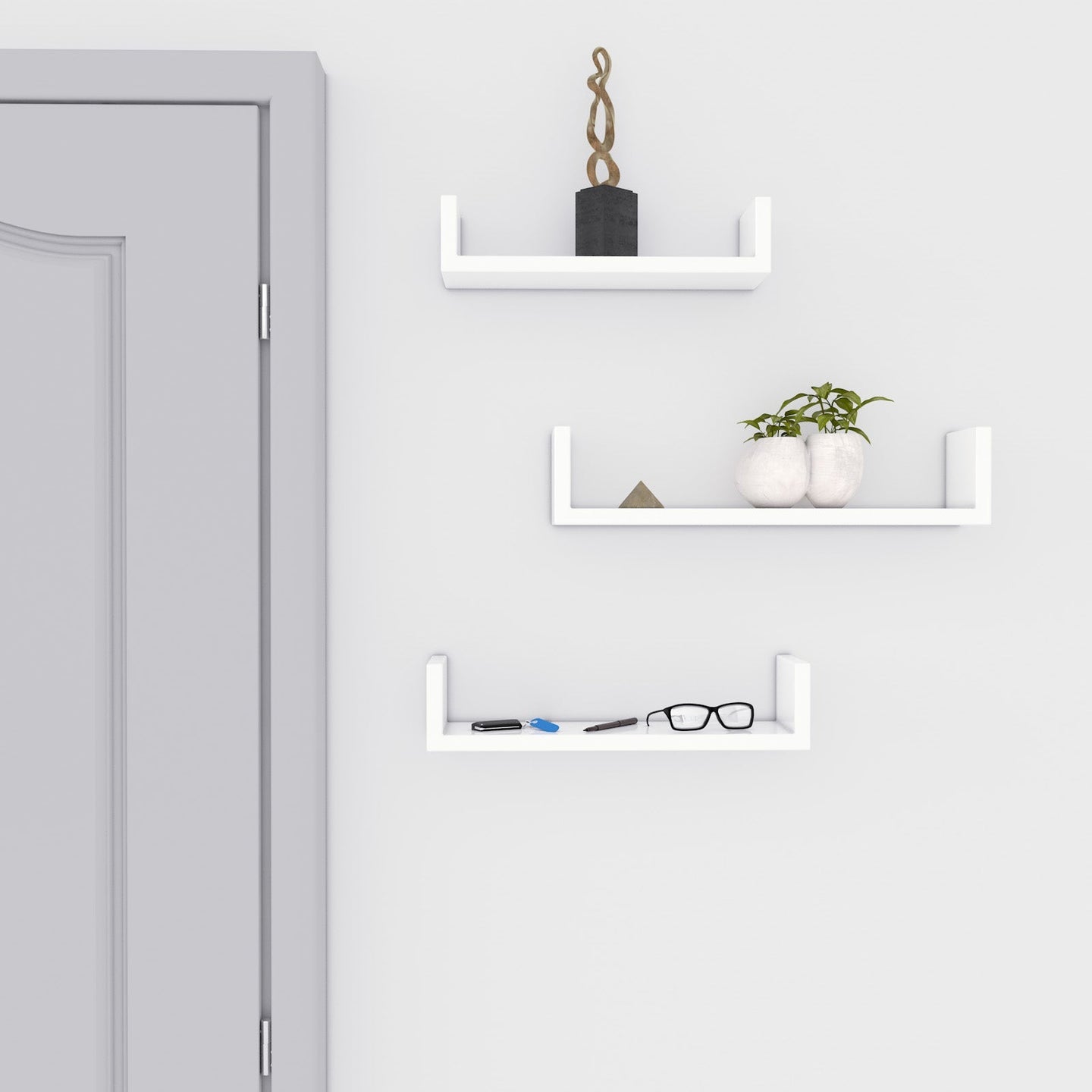 Floating Wall Shelves - MDF - Black - Modern High Gloss Finish with Invisible Mounting