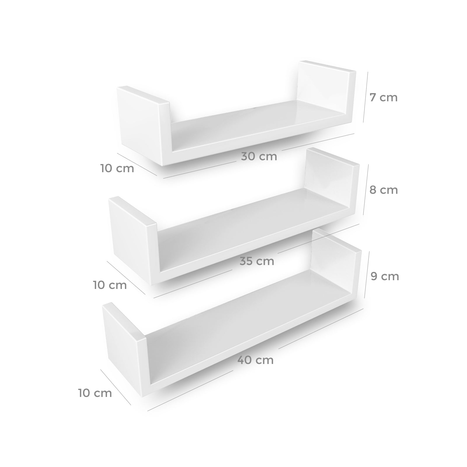 Floating Wall Shelves - MDF - Black - Modern High Gloss Finish with Invisible Mounting