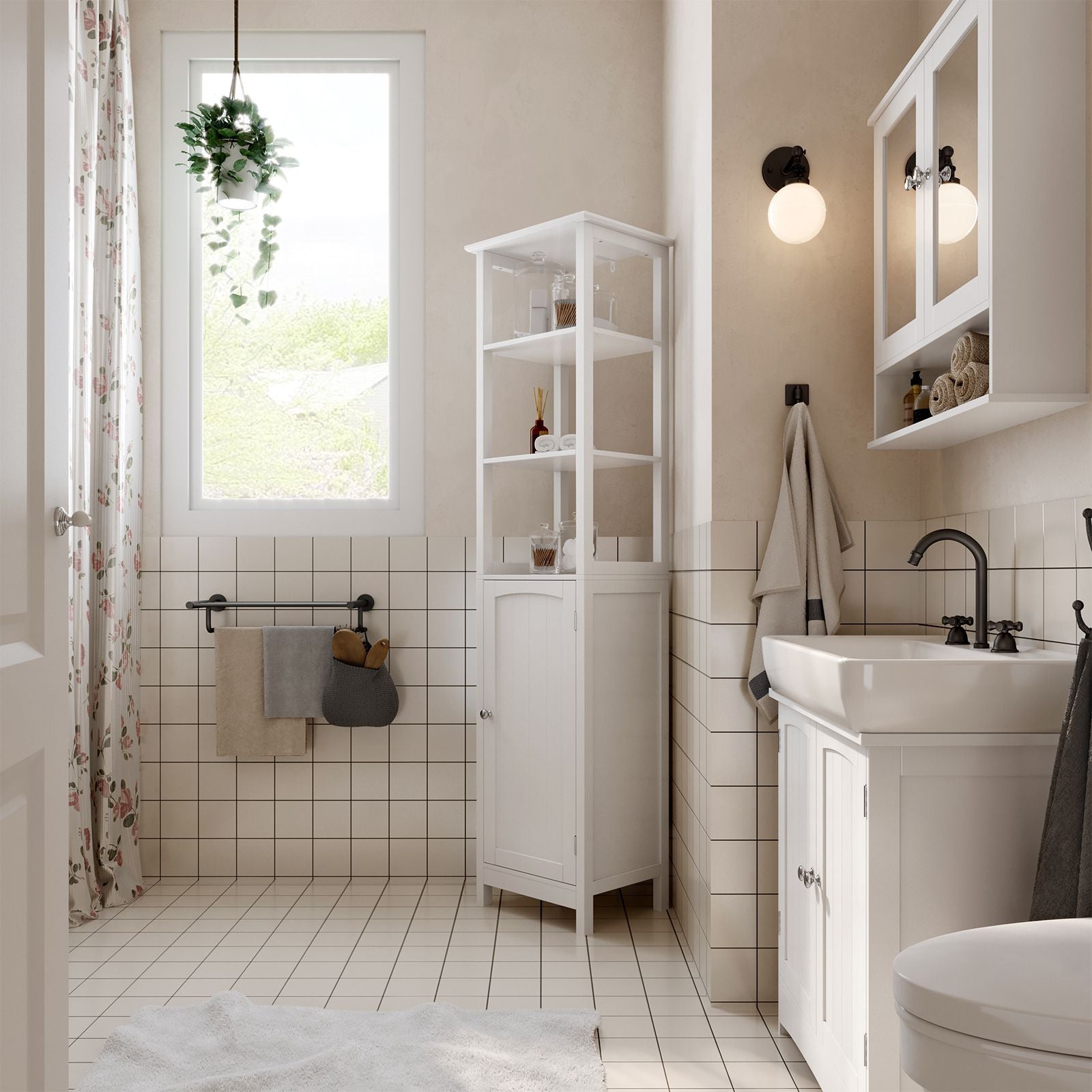 Multifunctional Tall Cabinet - Wood - White - 3-Tier Storage for Bathroom