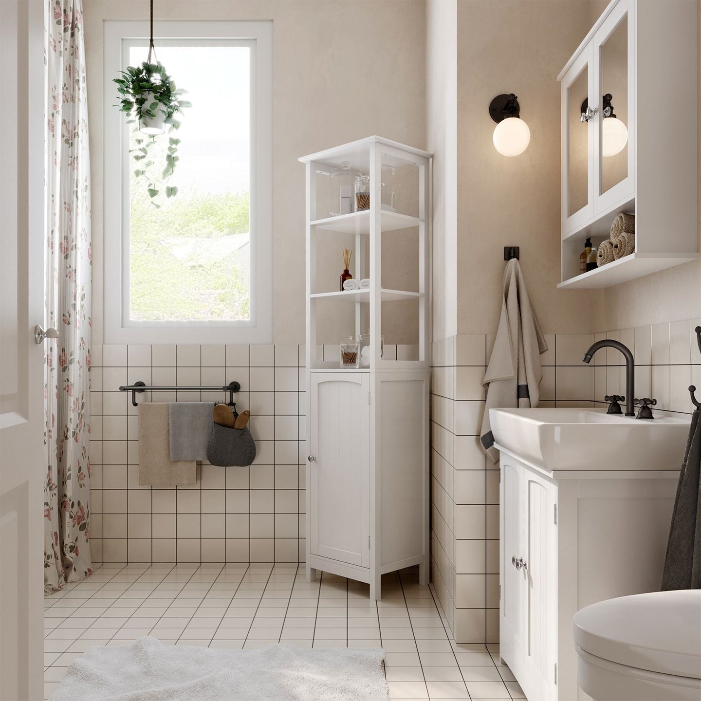 Multifunctional Tall Cabinet - Wood - White - 3-Tier Storage for Bathroom