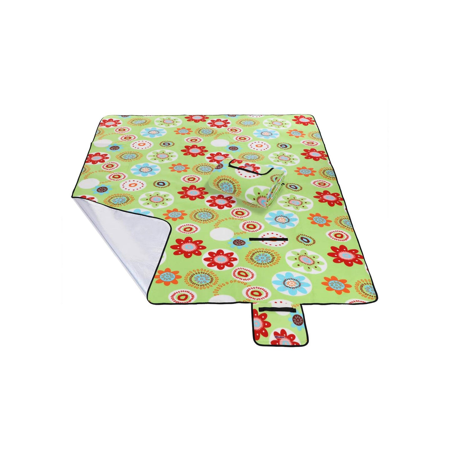 Flower Pattern Picnic Blanket - flannel + foam + aluminized film - White