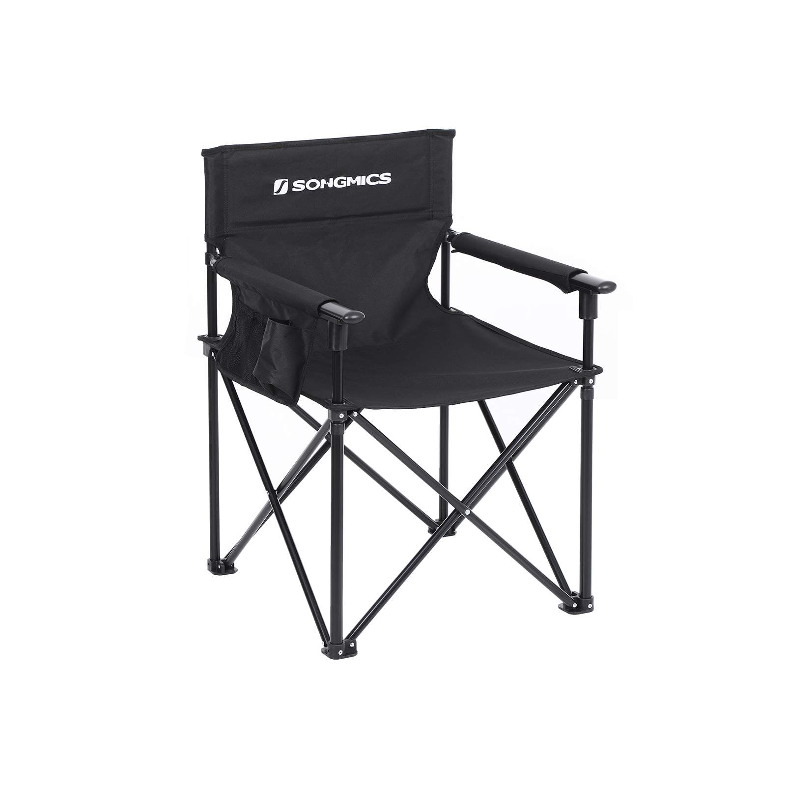 Foldable Camping Chair - Durable Fabric - Black - Features 3-Pocket Design