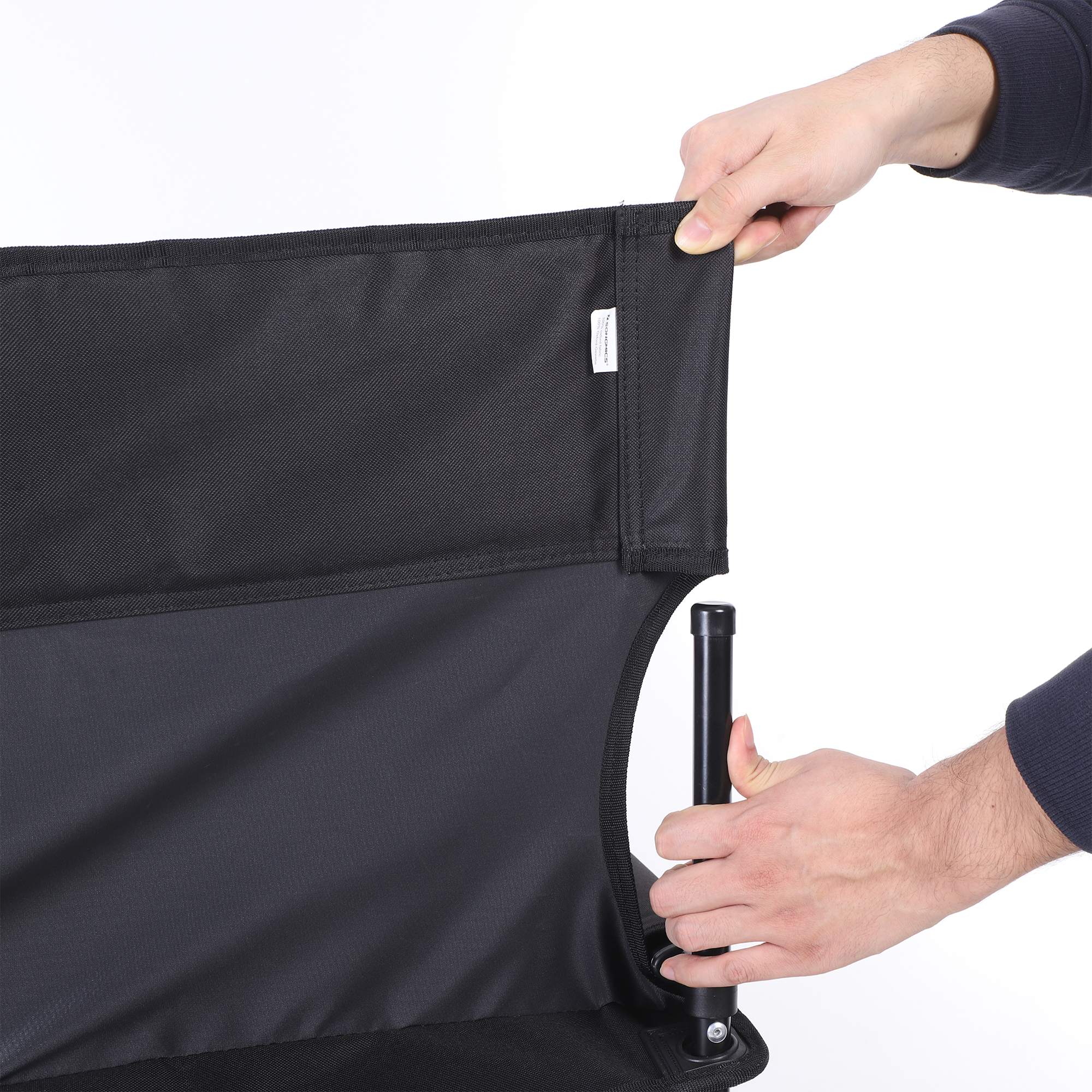 Foldable Camping Chair - Durable Fabric - Black - Features 3-Pocket Design