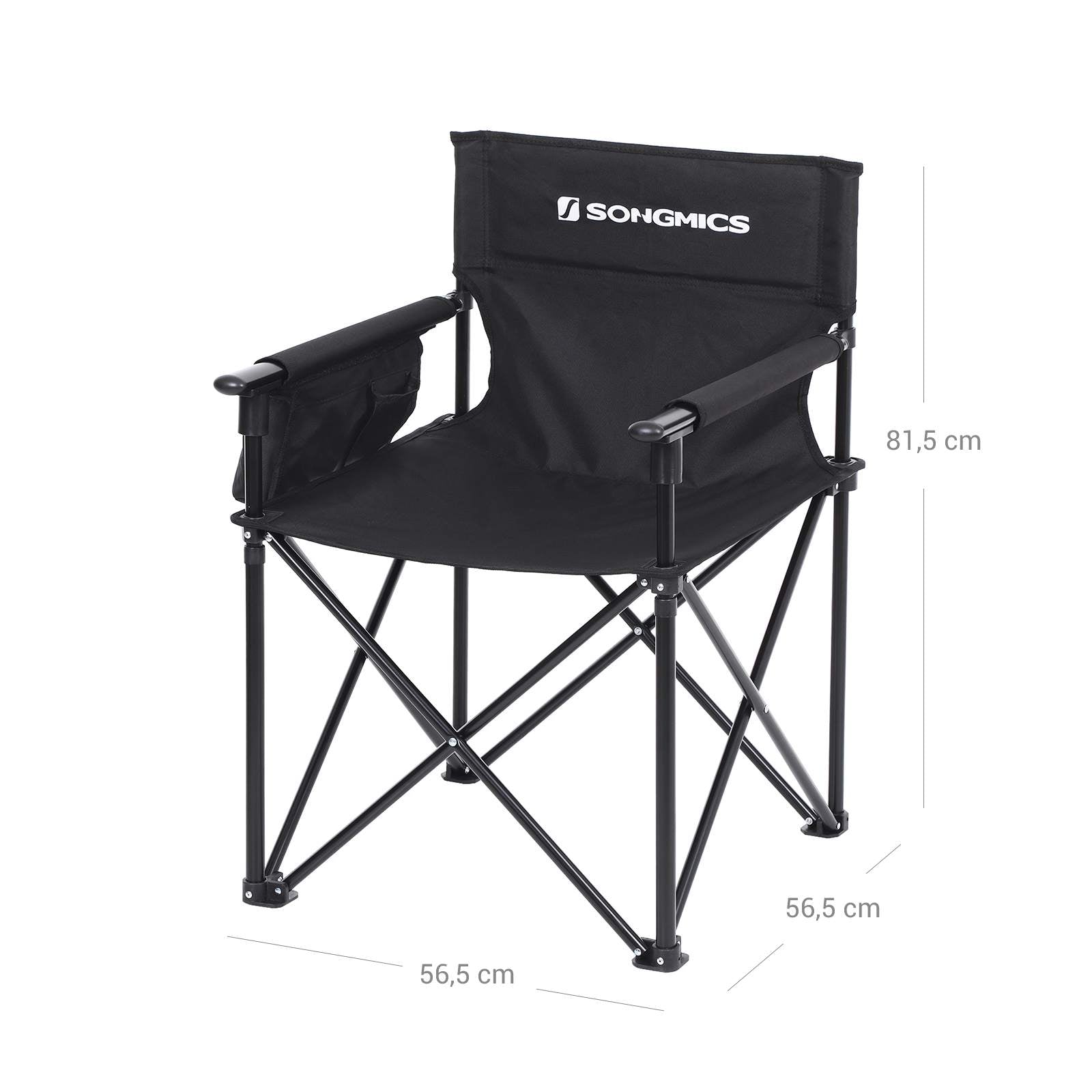 Foldable Camping Chair - Durable Fabric - Black - Features 3-Pocket Design