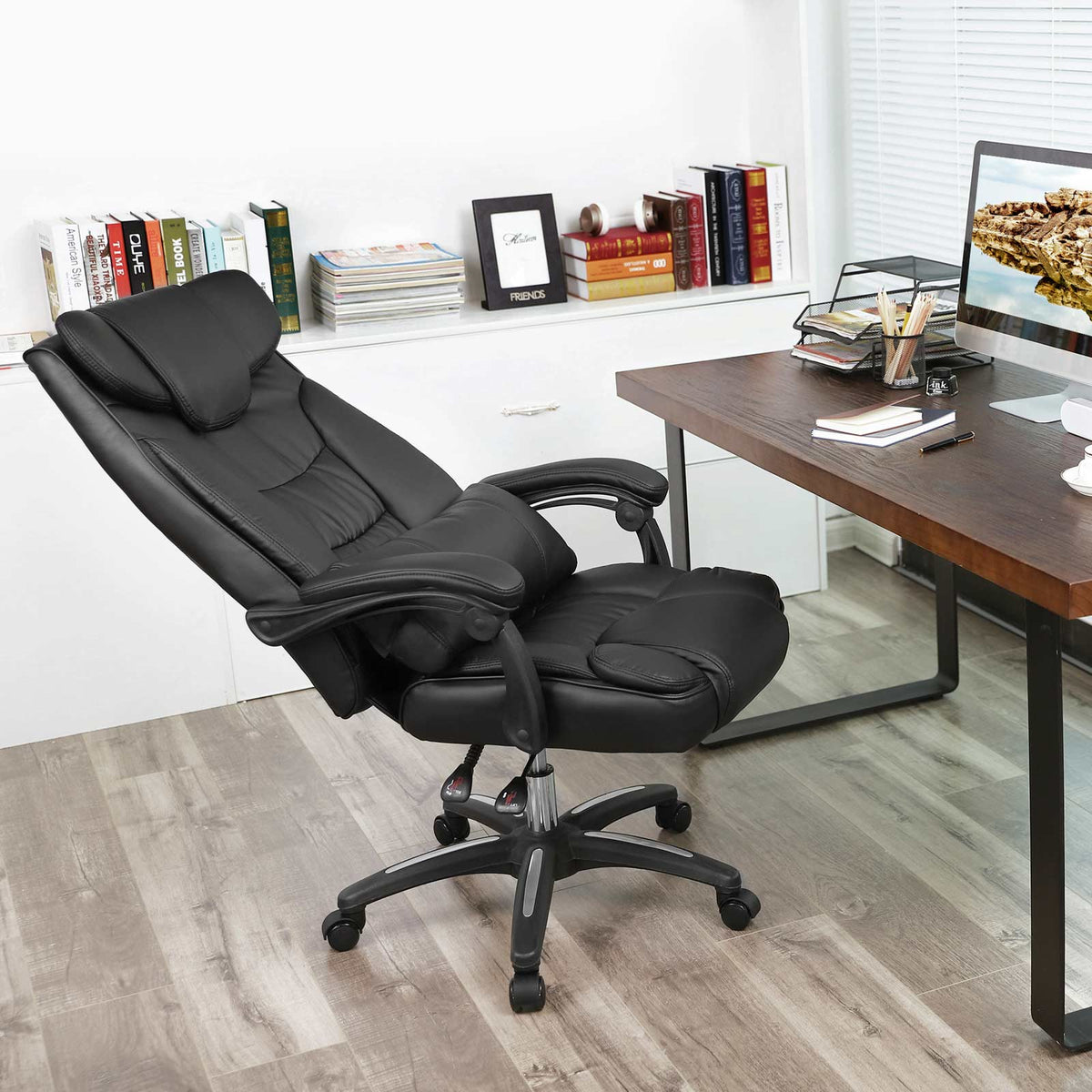 Ergonomic Executive Chair – Adjustable Seat Height – Adjustable Headrest – Smooth-Rolling Castors – Five-Star Base
