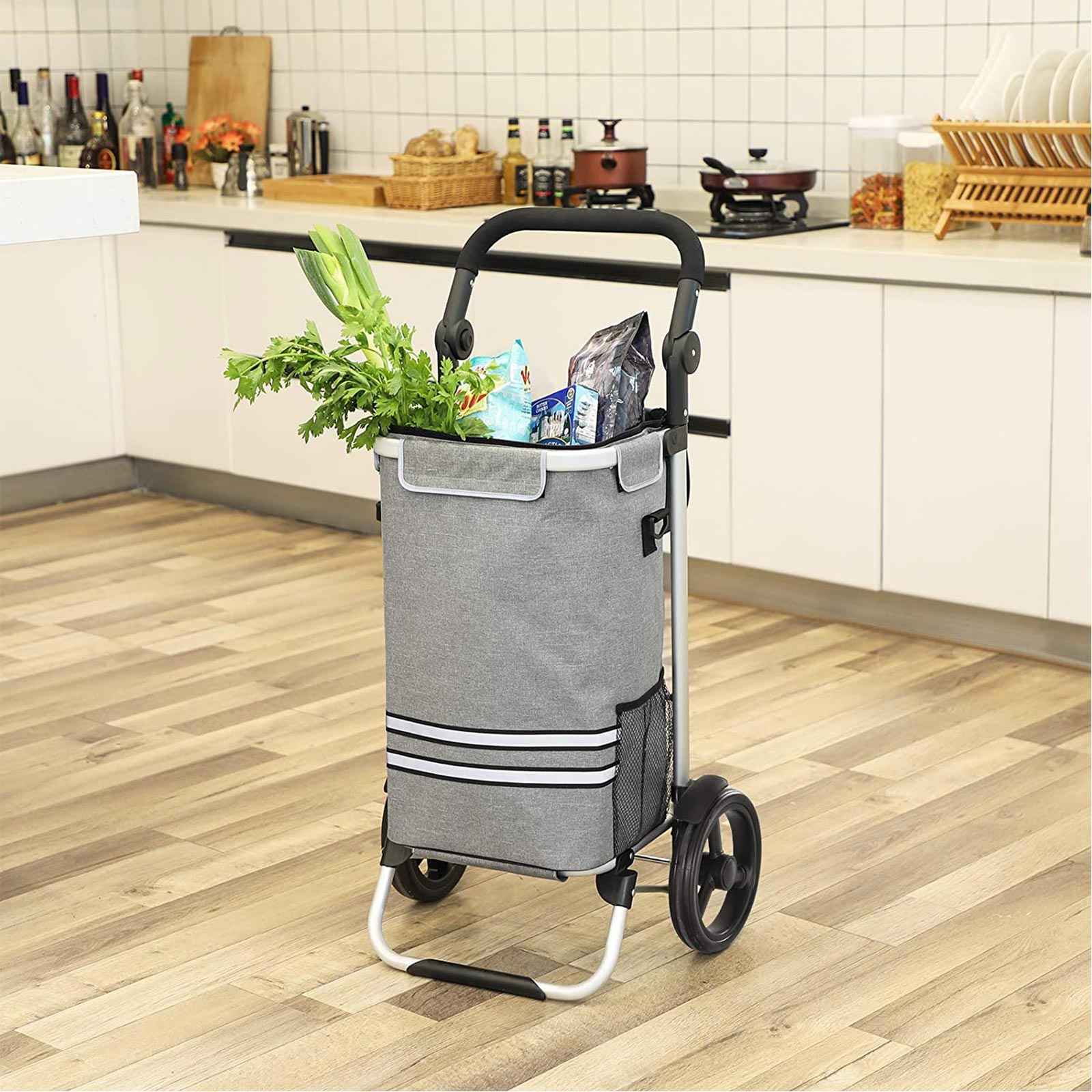 Foldable Shopping Cart - Grey - Solid Material