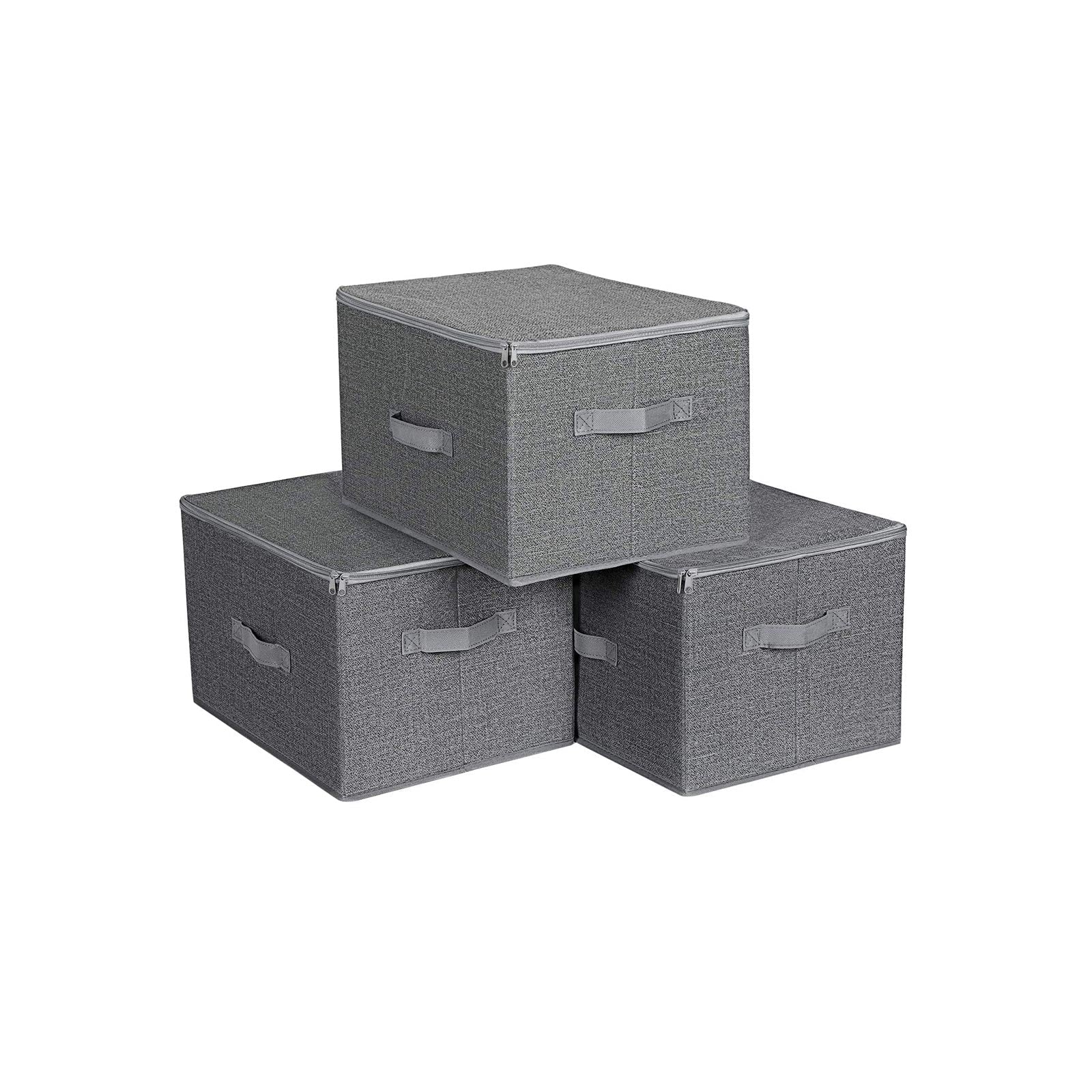 Foldable Storage Basket - Fabric - Grey - Lidded with Handles