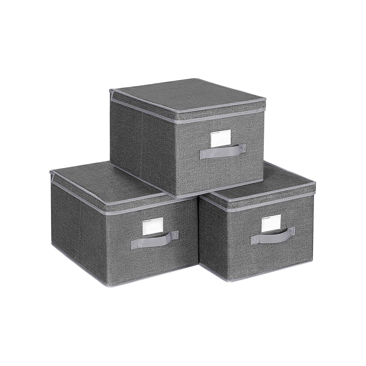 Foldable Storage Boxes Set - Fabric - Grey - Includes Clear Front Window and Lid