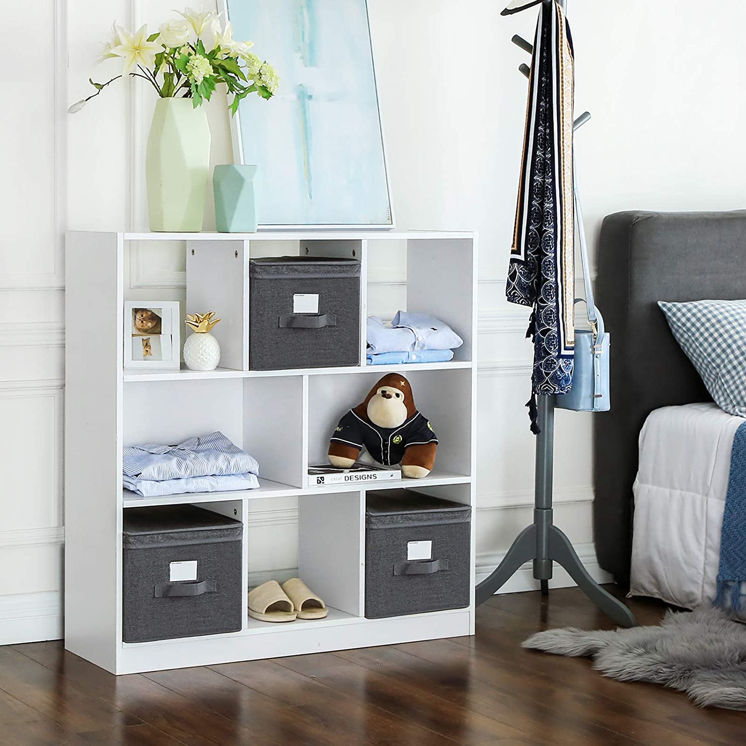 Foldable Storage Boxes Set - Fabric - Grey - Includes Clear Front Window and Lid