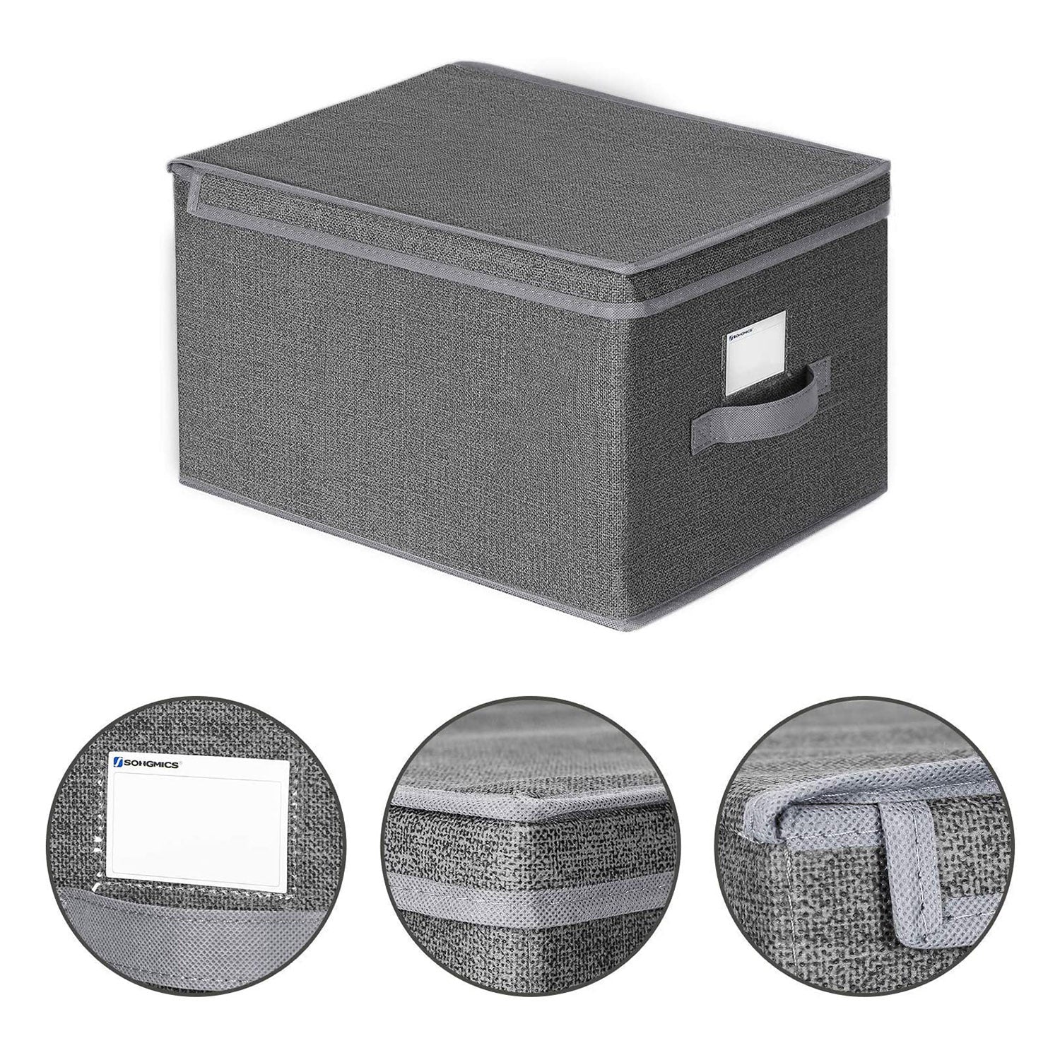 Foldable Storage Boxes Set - Fabric - Grey - Includes Clear Front Window and Lid