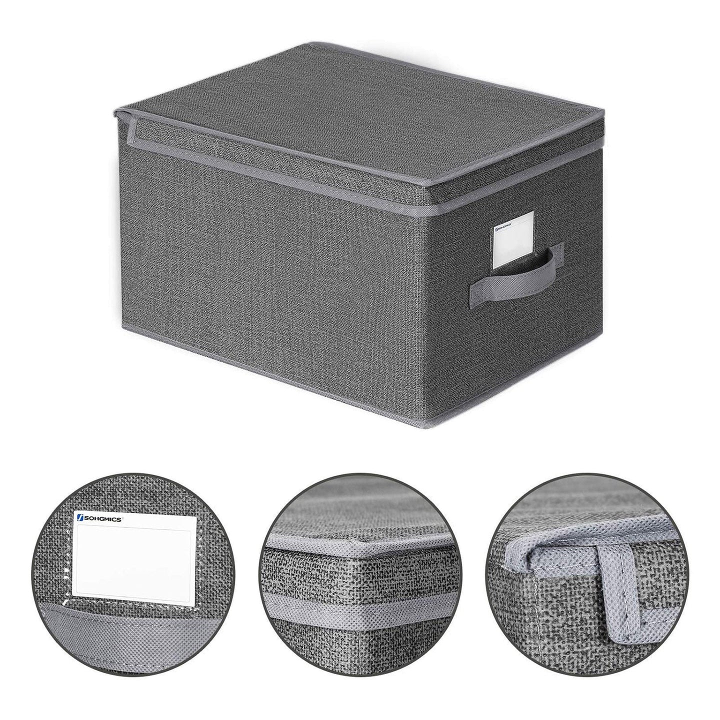 Foldable Storage Boxes Set - Fabric - Grey - Includes Clear Front Window and Lid