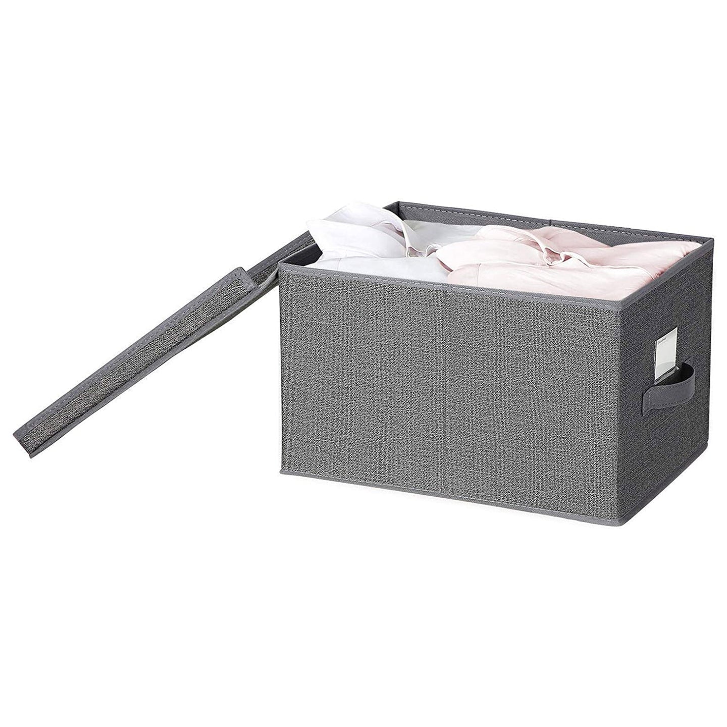 Foldable Storage Boxes Set - Fabric - Grey - Includes Clear Front Window and Lid