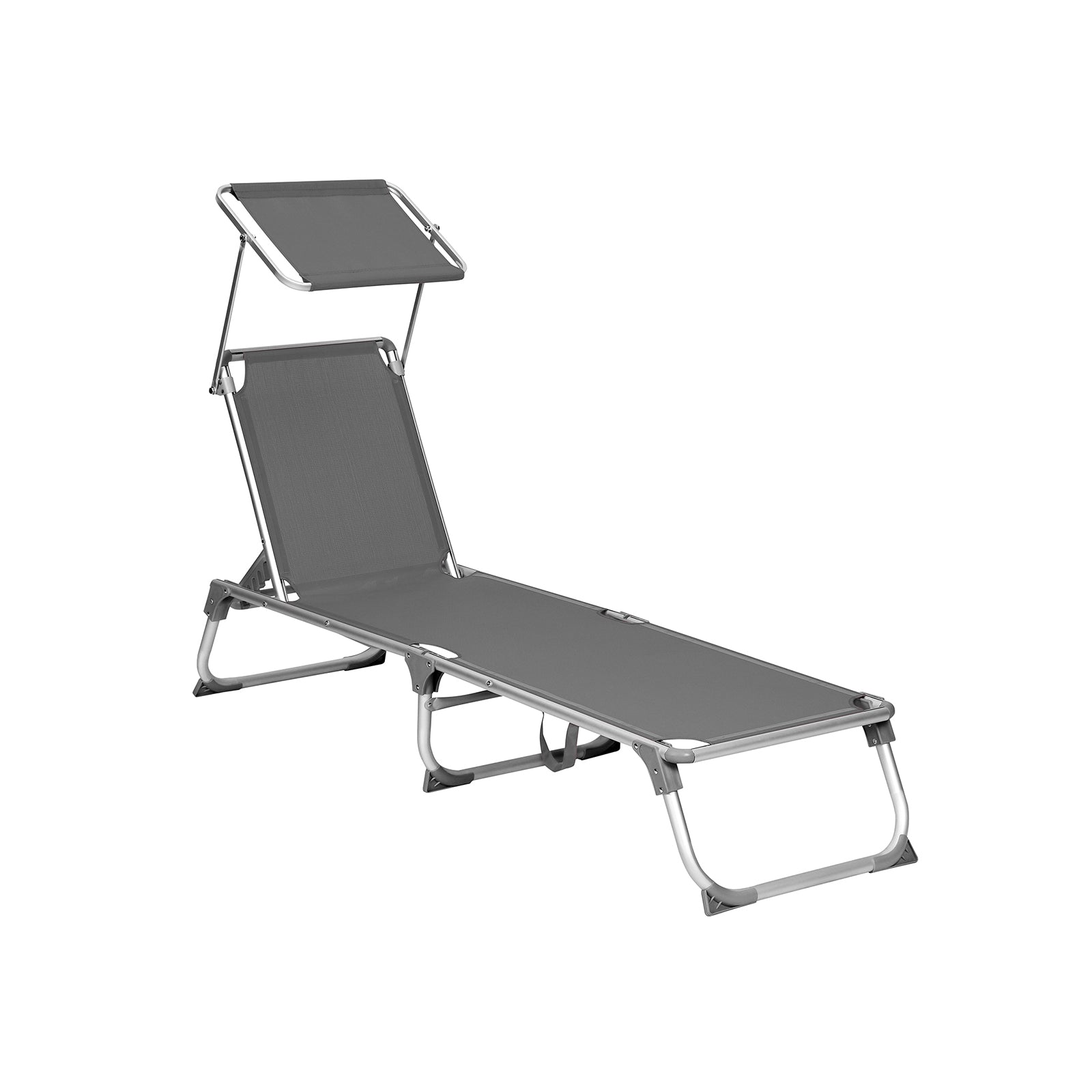 Sun Lounger - Fabric - Dark Grey - Adjustable Backrest with Headrest and Sunshade