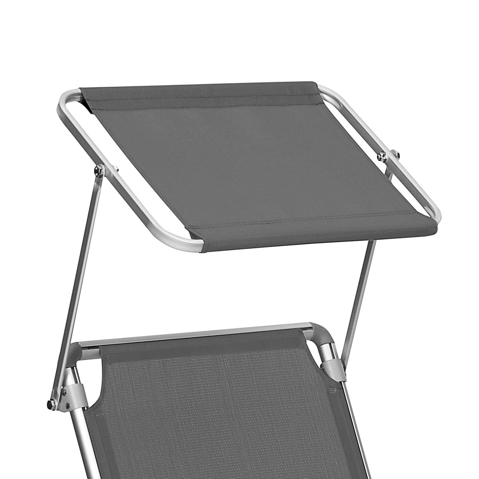 Foldable Sun Lounger - Lightweight Fabric - Dark Grey - Adjustable Backrest with Headrest and Sunshade