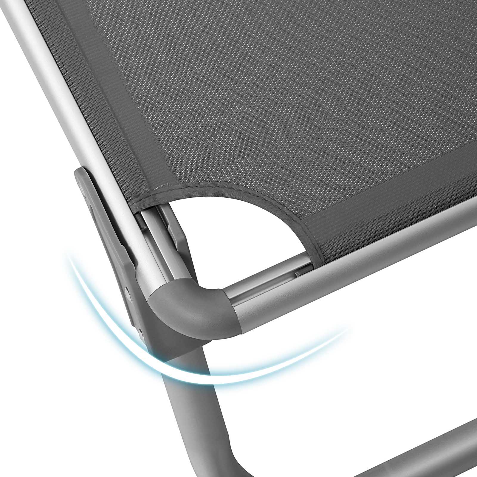 Foldable Sun Lounger - Lightweight Fabric - Dark Grey - Adjustable Backrest with Headrest and Sunshade