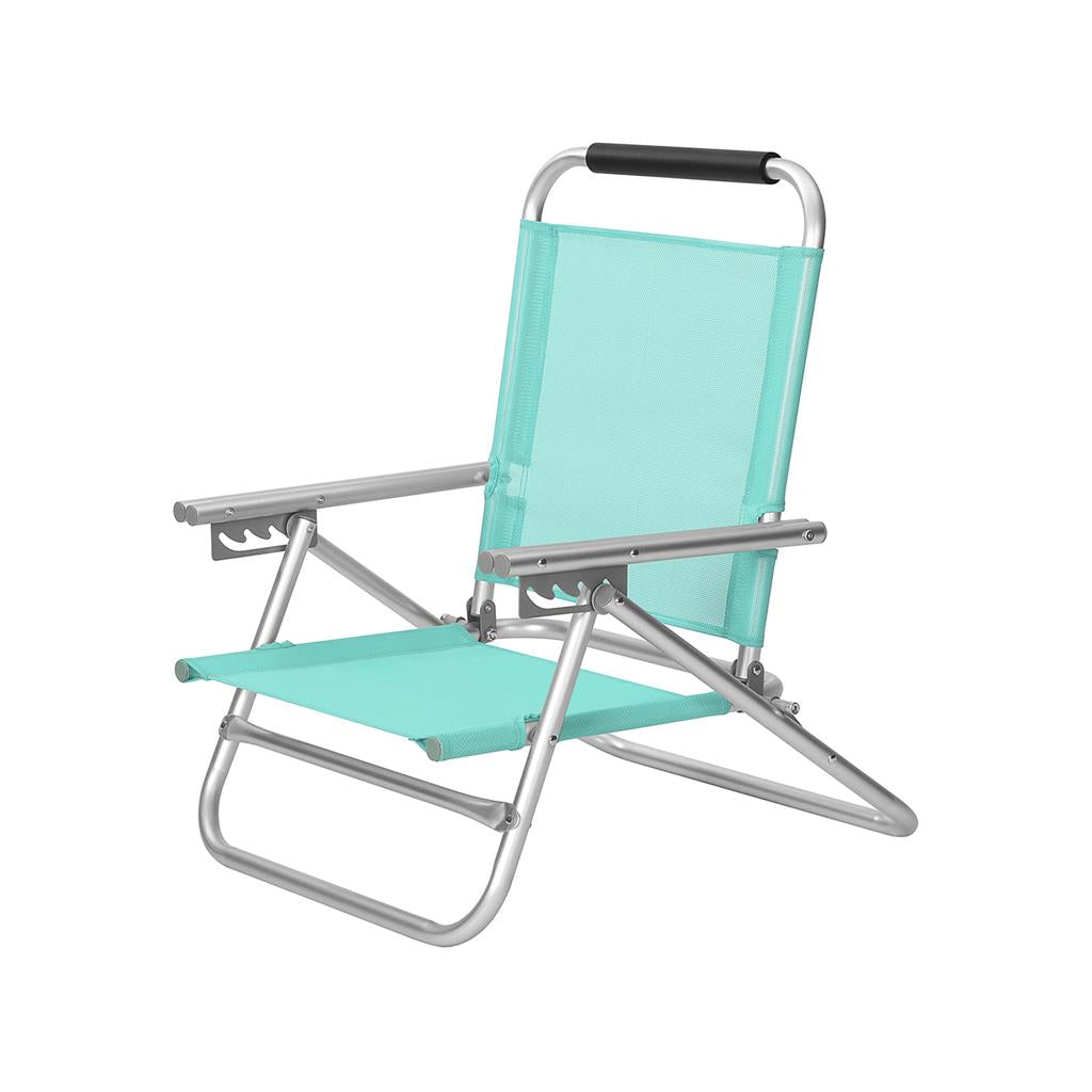 Folding Beach Chair - Breathable Fabric - Blue - 4-Position Reclining Backrest