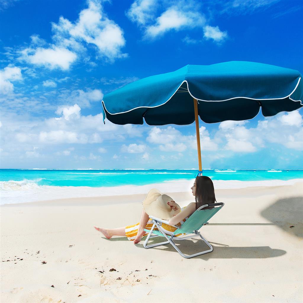 Folding Beach Chair - Breathable Fabric - Blue - 4-Position Reclining Backrest