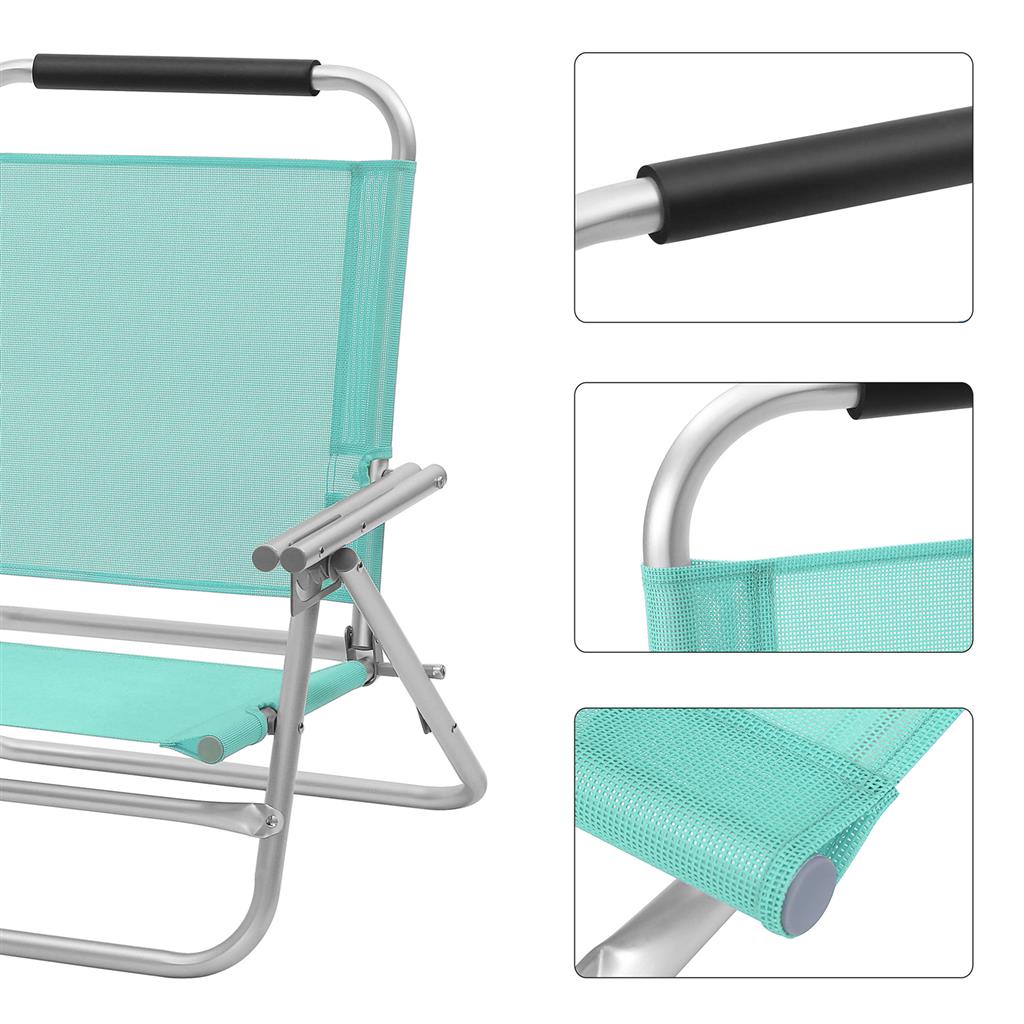 Folding Beach Chair - Breathable Fabric - Blue - 4-Position Reclining Backrest