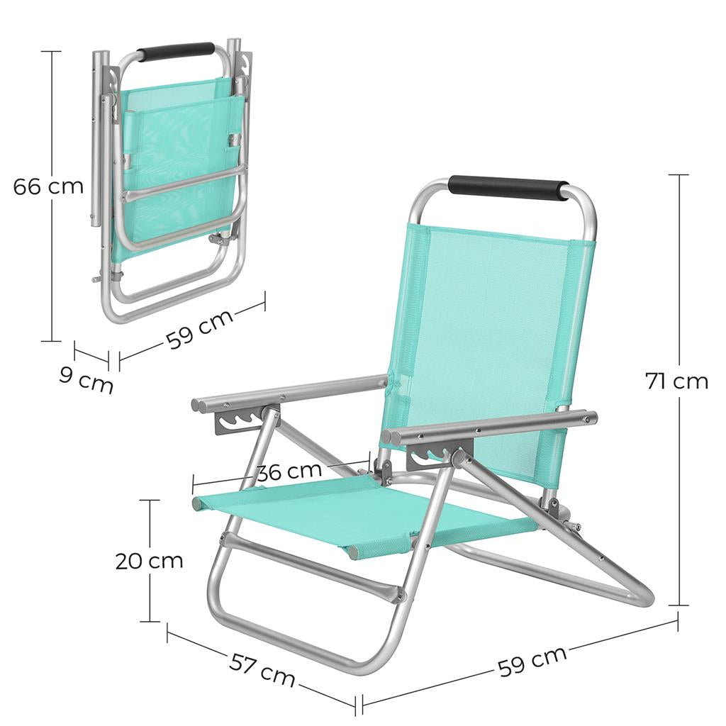 Folding Beach Chair - Breathable Fabric - Blue - 4-Position Reclining Backrest