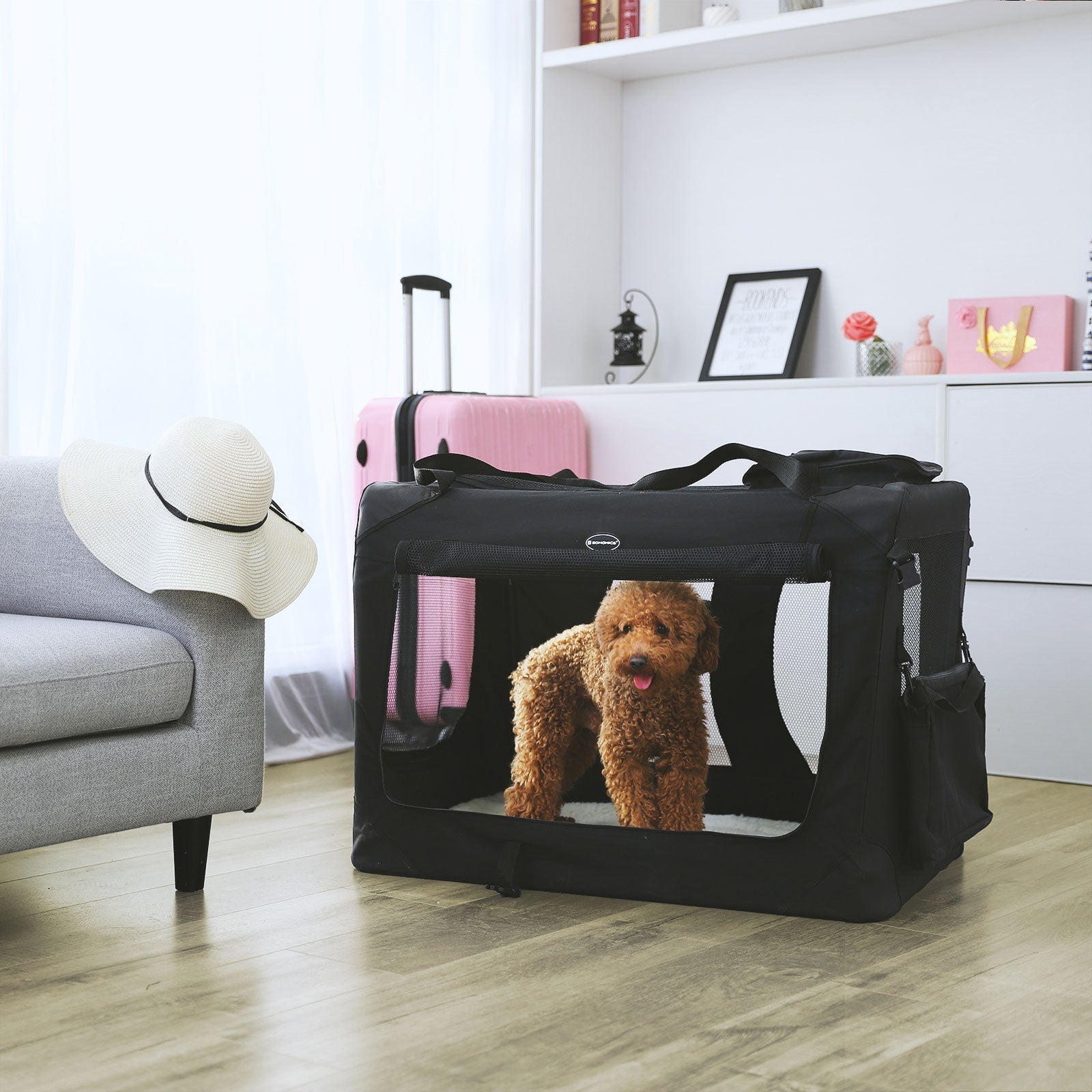 Folding Pet Carrier - Fabric - Black - Lightweight and Spacious 81 x 58 x 58 cm