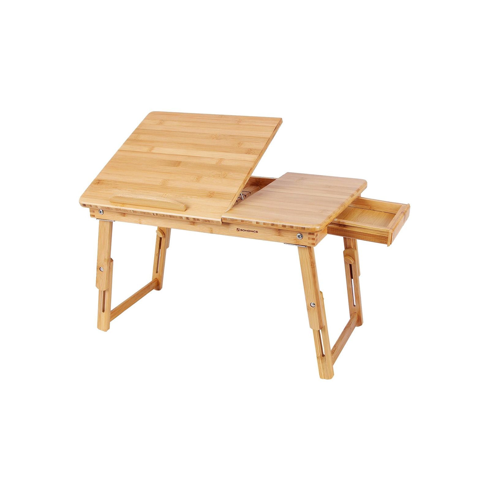 Folding Laptop Desk - Bamboo - Natural - Adjustable Height with Tilting Top and Drawer