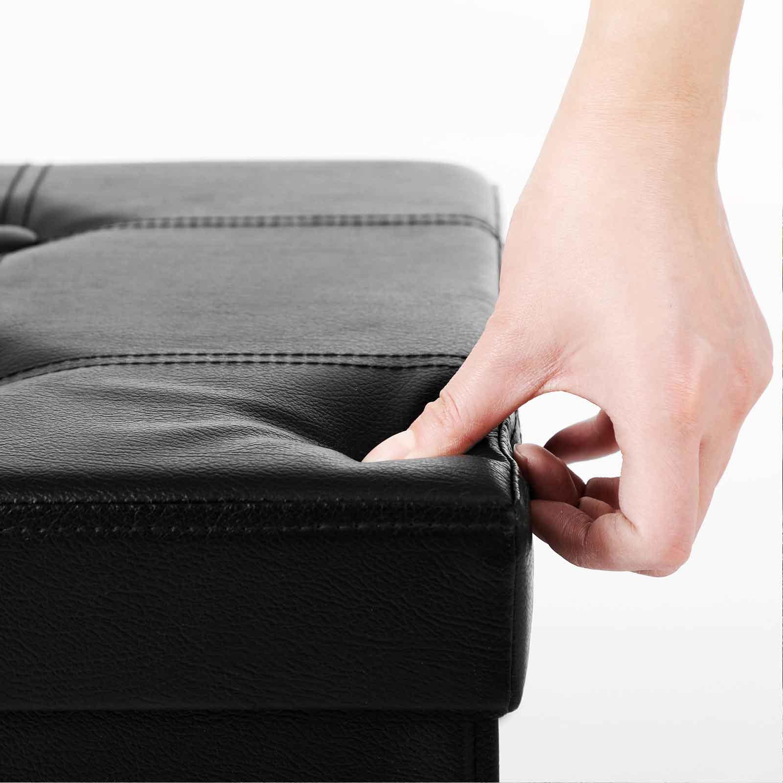 Folding Pouffe Ottoman - Fabric - Black - 80 Litre Storage Capacity