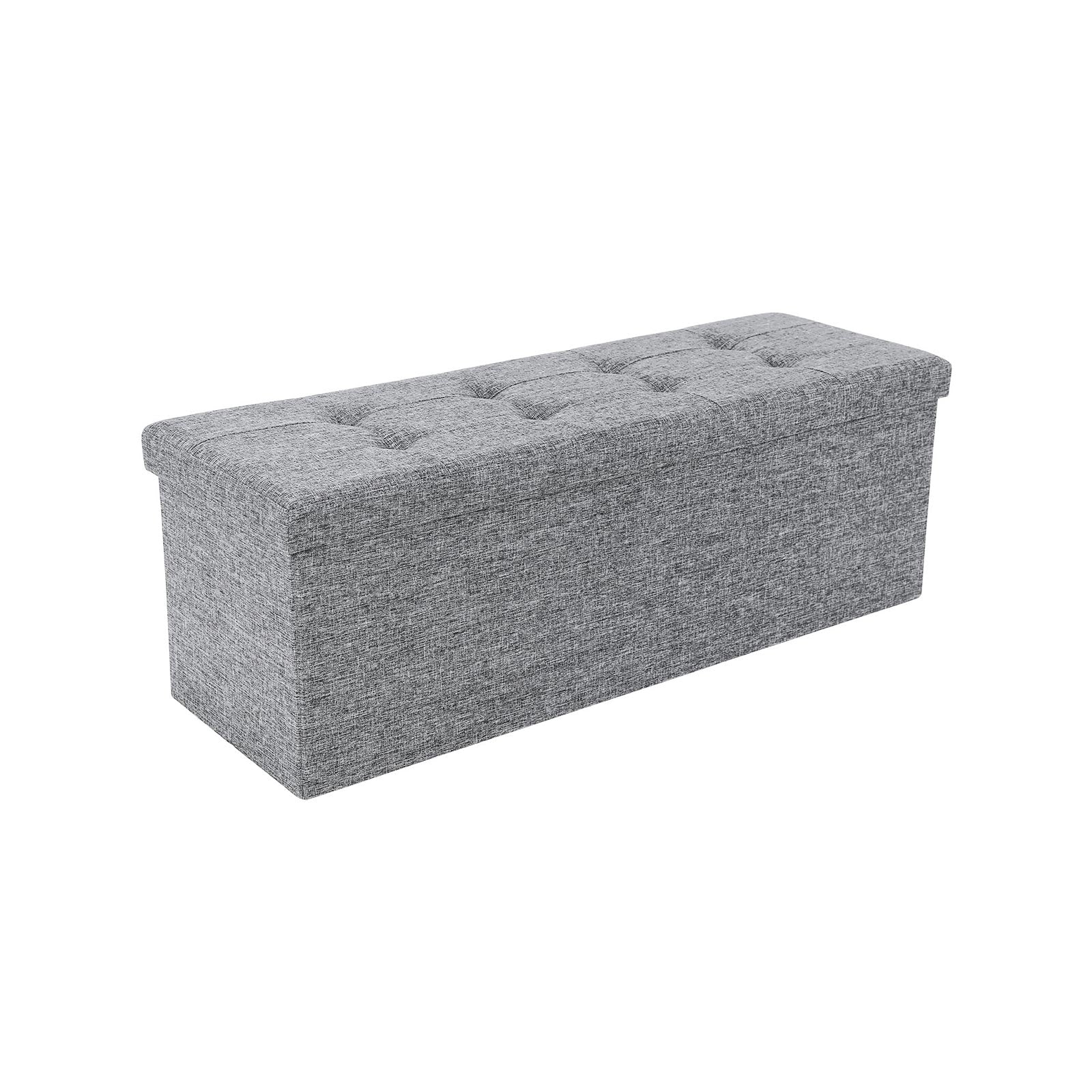 Folding Storage Ottoman - Linen Fabric - Light Grey - Large Size with Storage Compartment